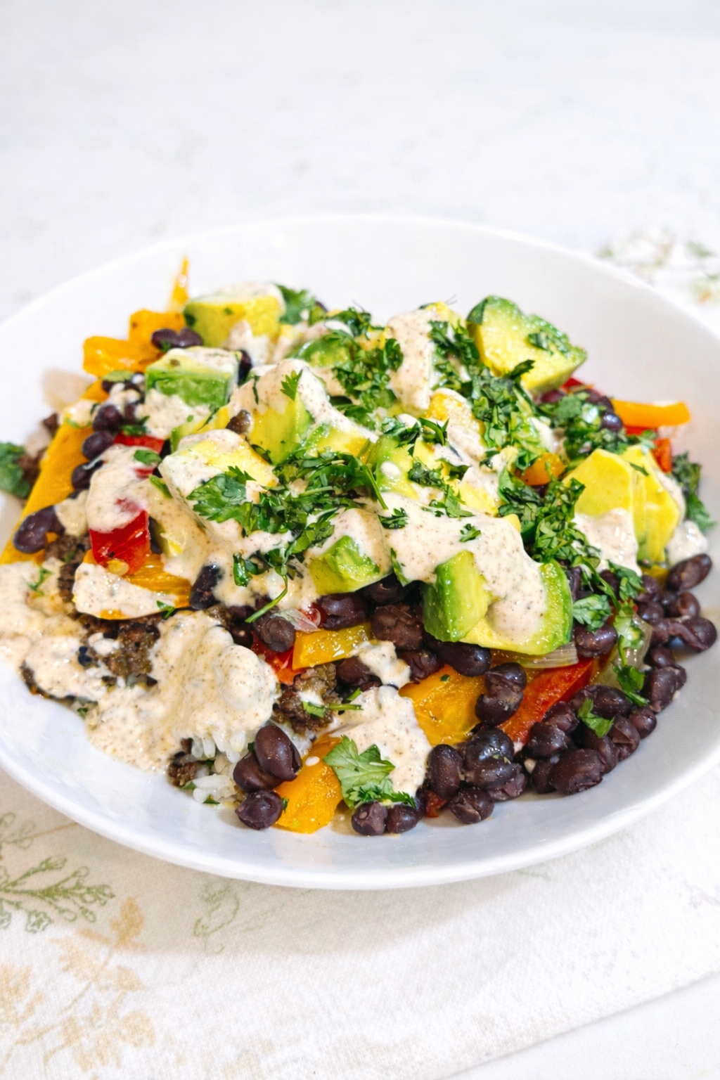 High-Protein Taco Bowls with Cilantro Lime Rice and Chipotle Lime Crema