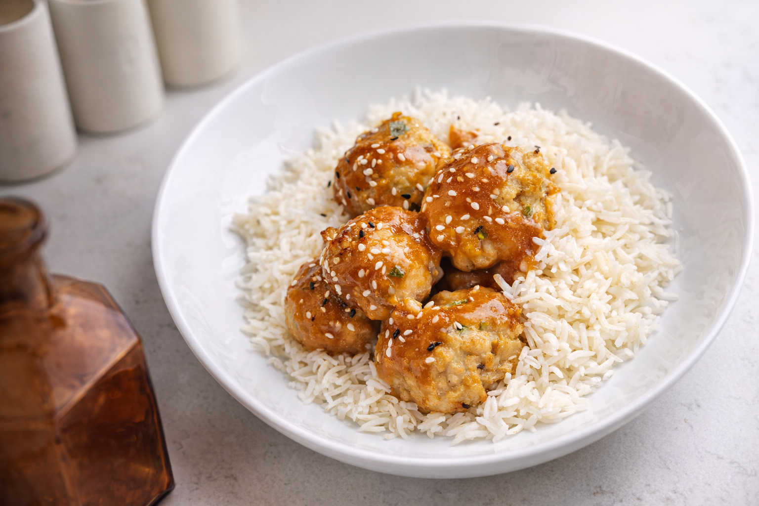 Miso Chicken Meatballs with Lemon–Miso Sauce