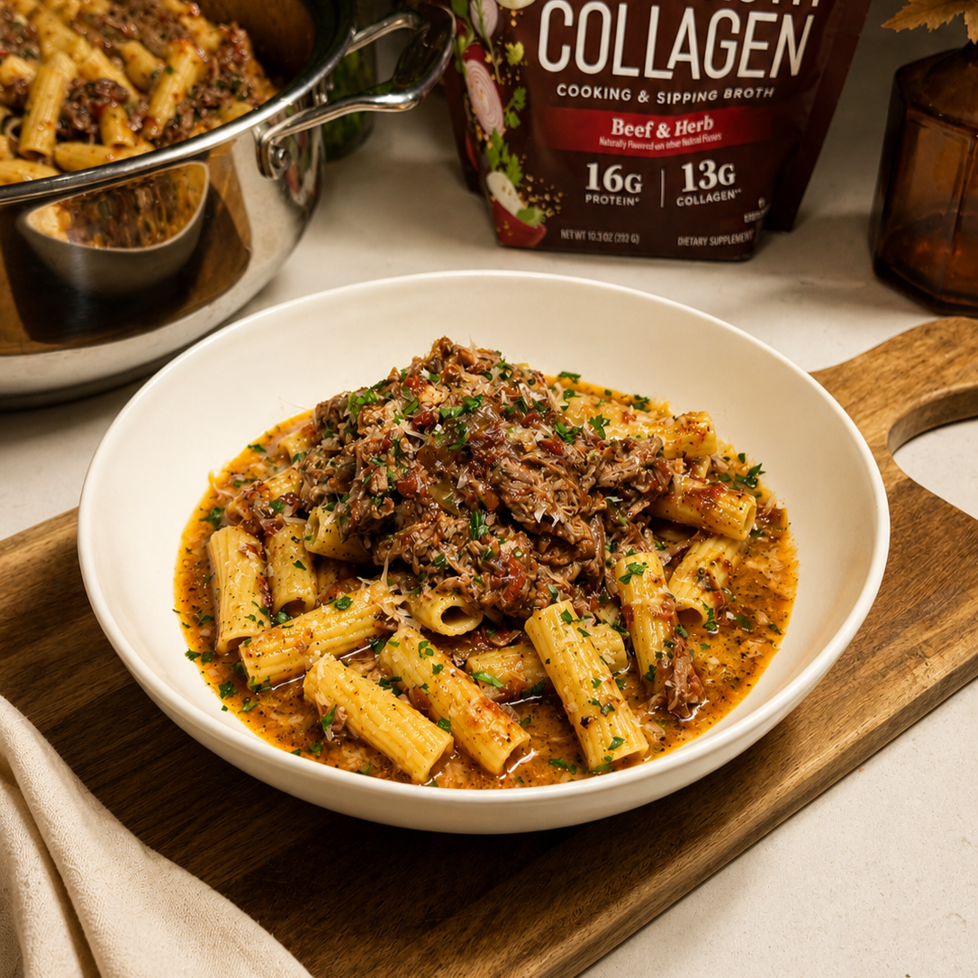 Slow Cooker Beef Brisket Pasta (with Bone Broth Collagen)
