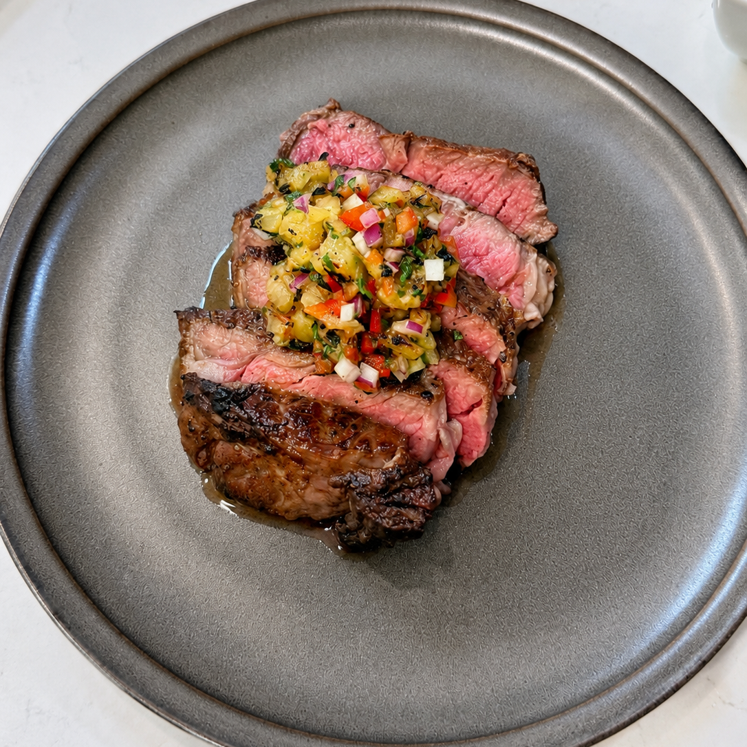 Reverse Sear Cowgirl Steak with Charred Pineapple Chimichurri