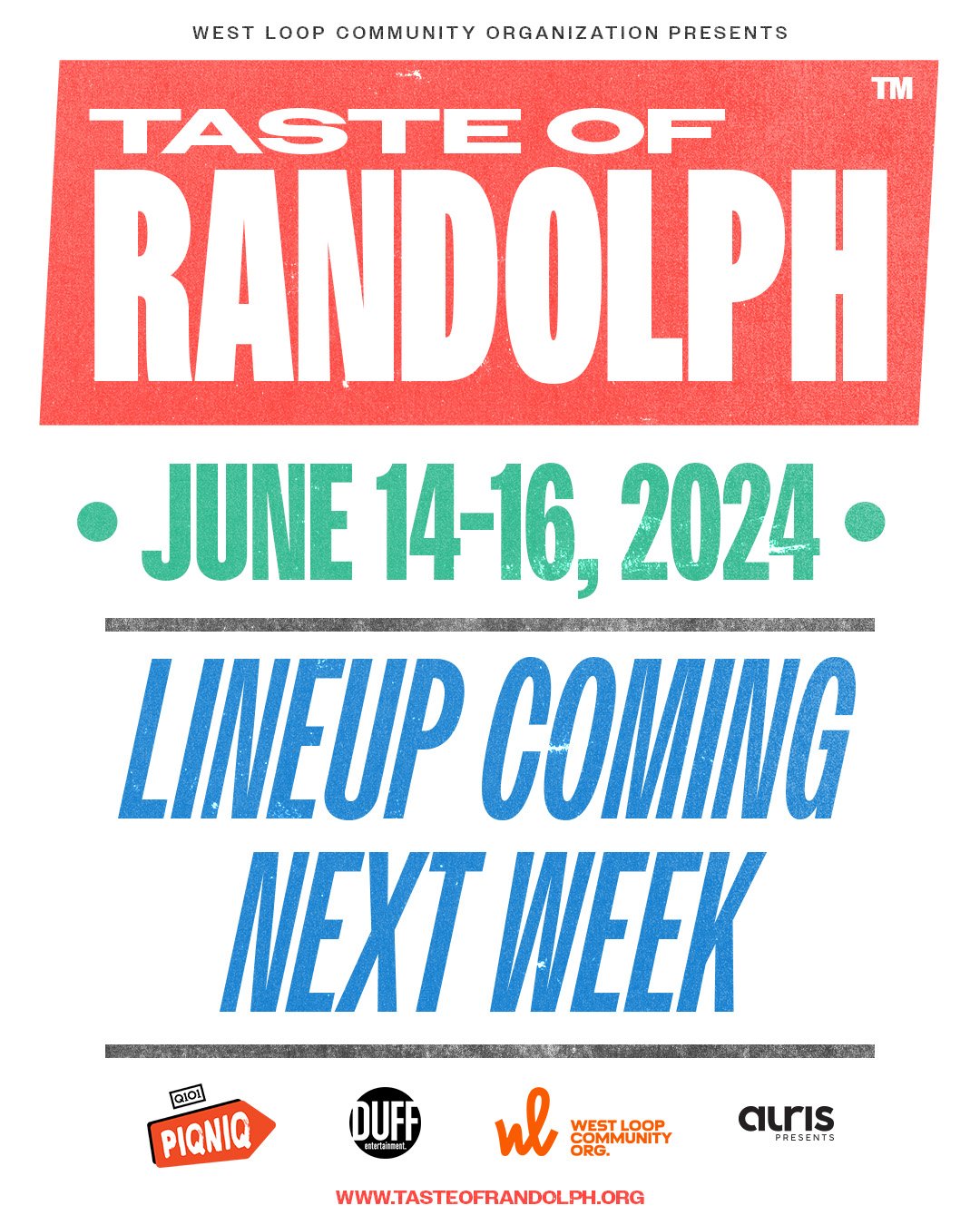 JUST ANNOUNCED! 

The 27th annual Taste of Randolph hosted by the West Loop Community Organization will be returning June 14-16th!

#tasteofrandolph2024 #tasteofrandolph #westloop #streetfestivals #chicago #ChicagoIL #chicagoillinois #thingstodoinchi