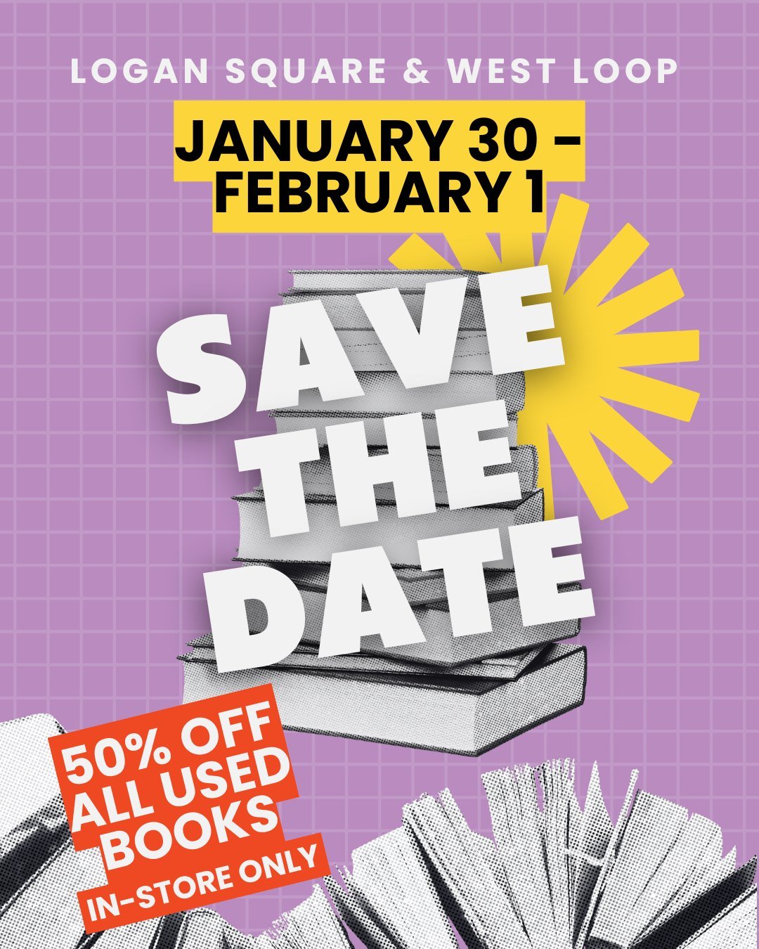📣 Check out this awesome sale by @openbookschicago  coming up this weekend. 
Jan 30th - February first, get half off of ALL used books! 

Be sure to visit our local West Loop Open Books at 651 W. Lake Street

You can even browse their inventory and 