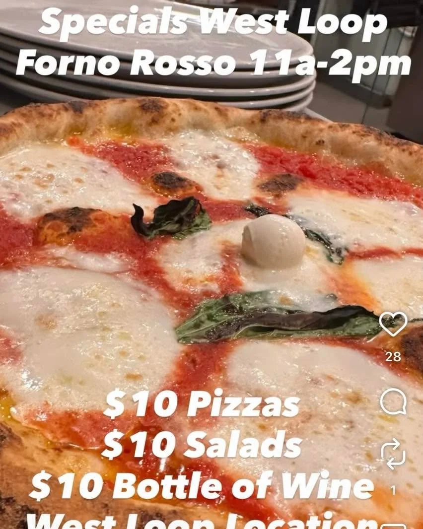 Today only -Saturday, January 31st.  @fornorosso  at 1048 W. Randolph is celebrating their 10-year anniversary with $10 pizzas, $10 salads and $10 bottles of wine for lunch. 

Congrats to a great neighborhood #westloop restaurant on your milestone an