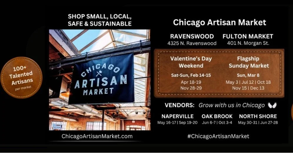 @chicagoartisanmarket is coming - next weekend for Valentine's Day in Ravenswood and on Sunday March 8th here in Fulton Market. 

🎟️ Get tix in advance &amp; save: (1 for $8 | 4 for $20 | Gen Adm + 👜Deluxe CAM Tote for $10). See their social channe