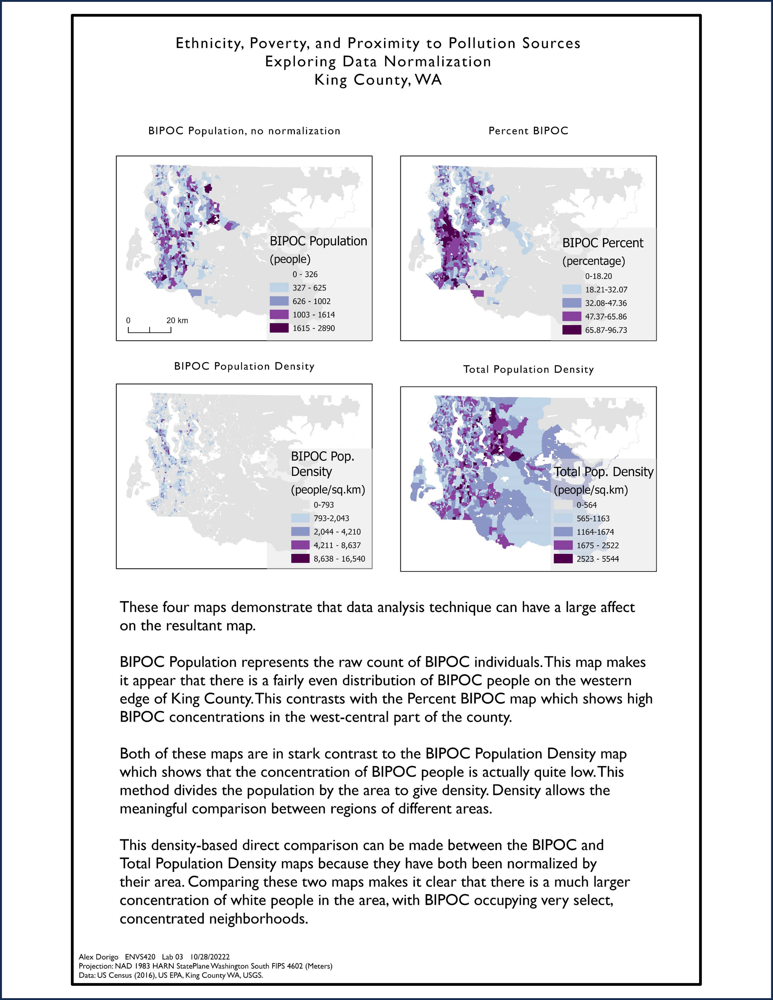 Four maps that show the visual differences between data normalization techniques