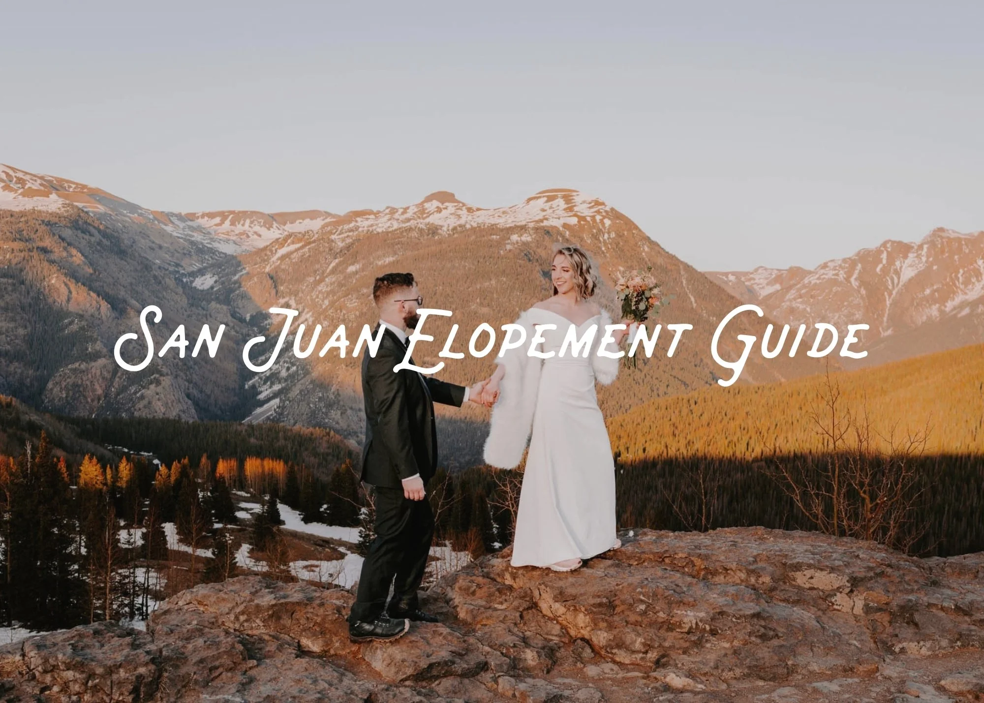 Couple eloping near Telluride Colorado at sunset