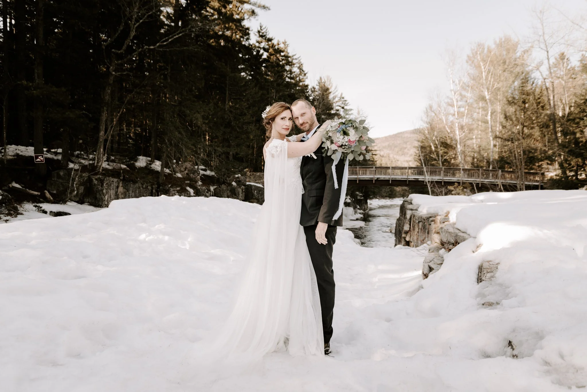 Winter elopement couple portraits