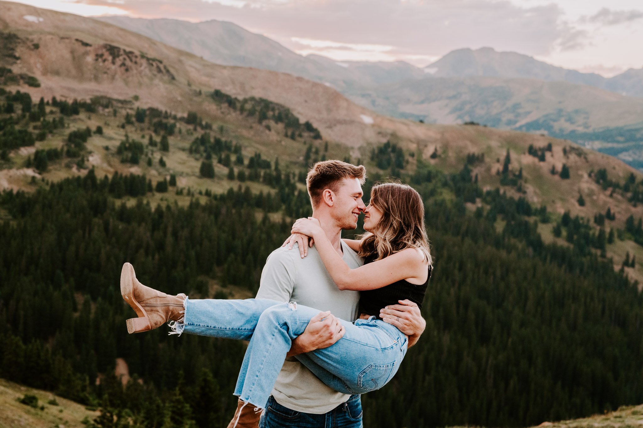 Engagement session at loveland pass colorado at sunset