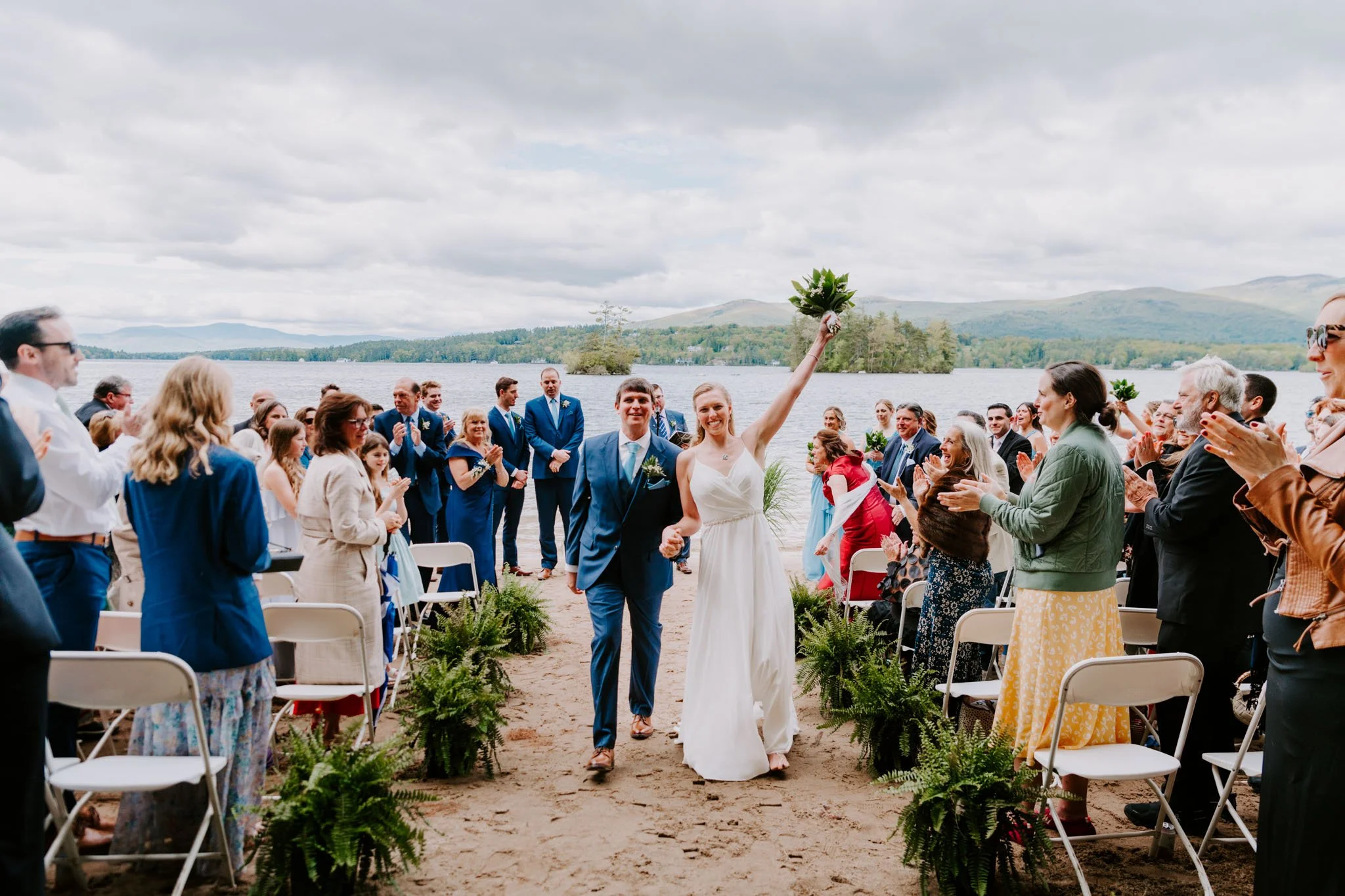 Wedding recessional at a mountain lake