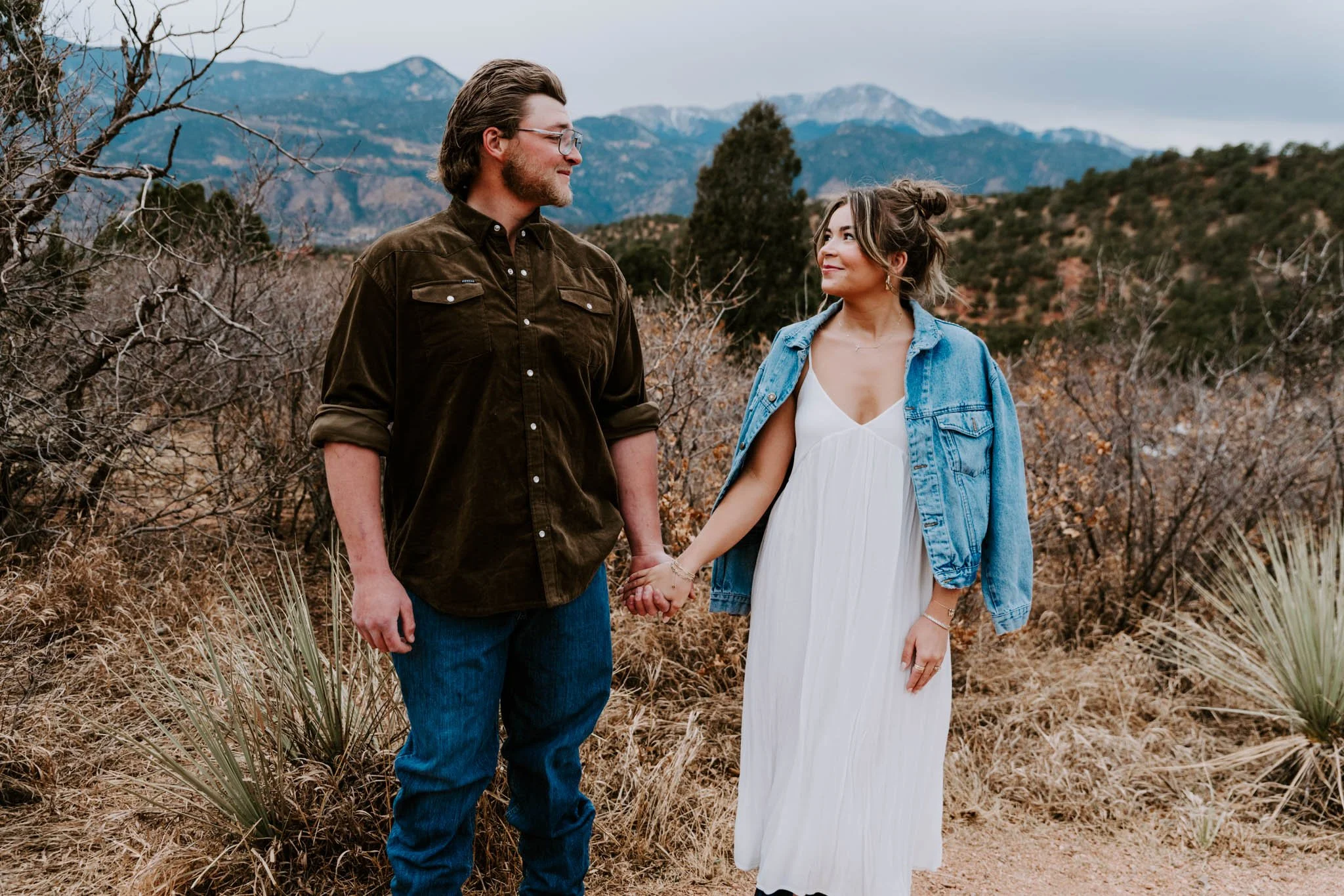 Garden of the Gods engagement session with pike's peak in the background