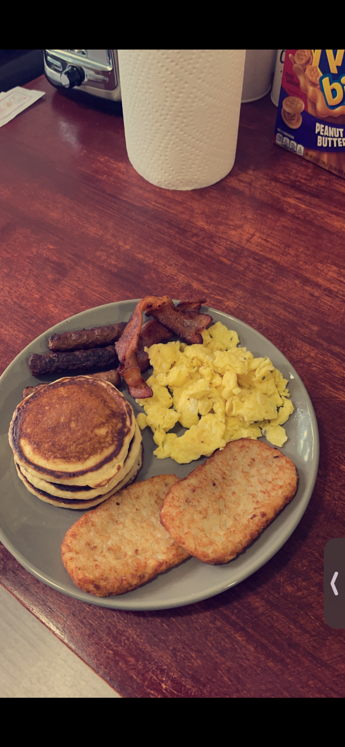 3 Vanilla Protein Pancakes / 2 Eggs* / Turkey Bacon or Sausage