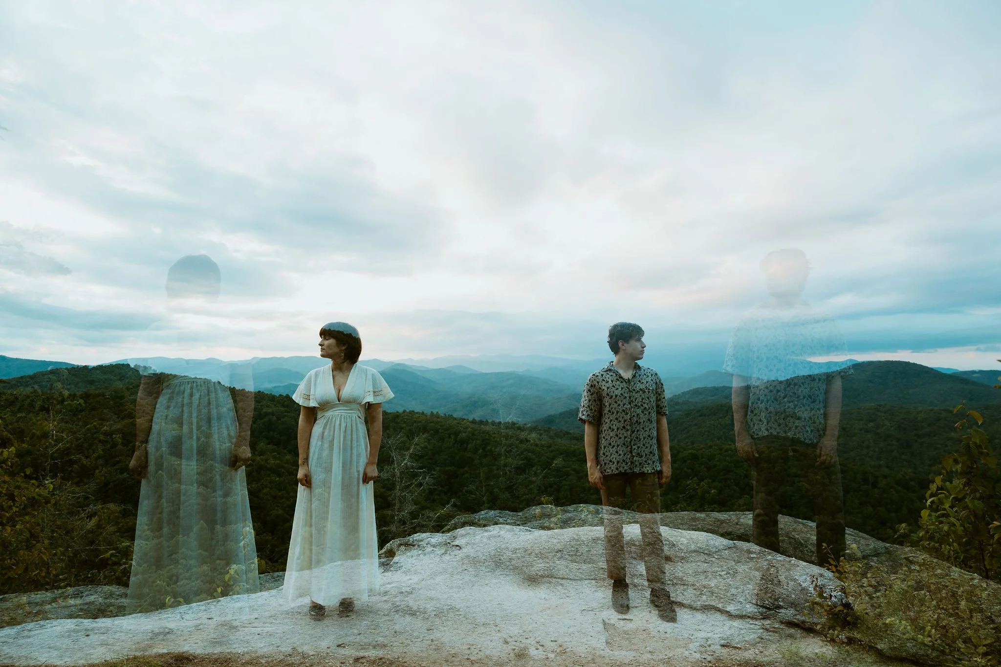 Double exposure during a mountaintop elopement in North Carolina.