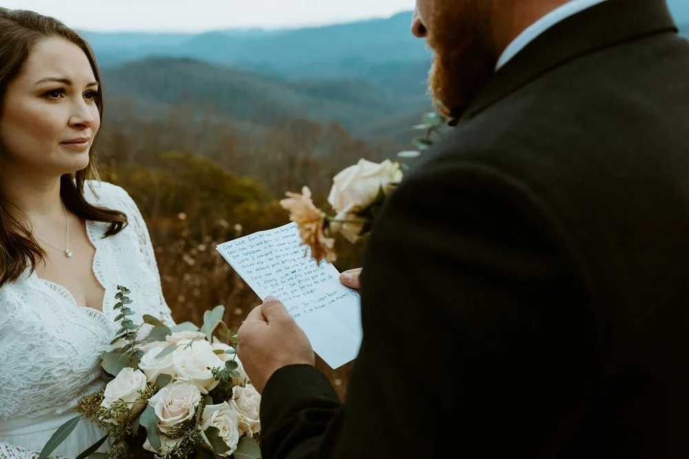 Couple reads their private vows during their North Carolina elopement.
