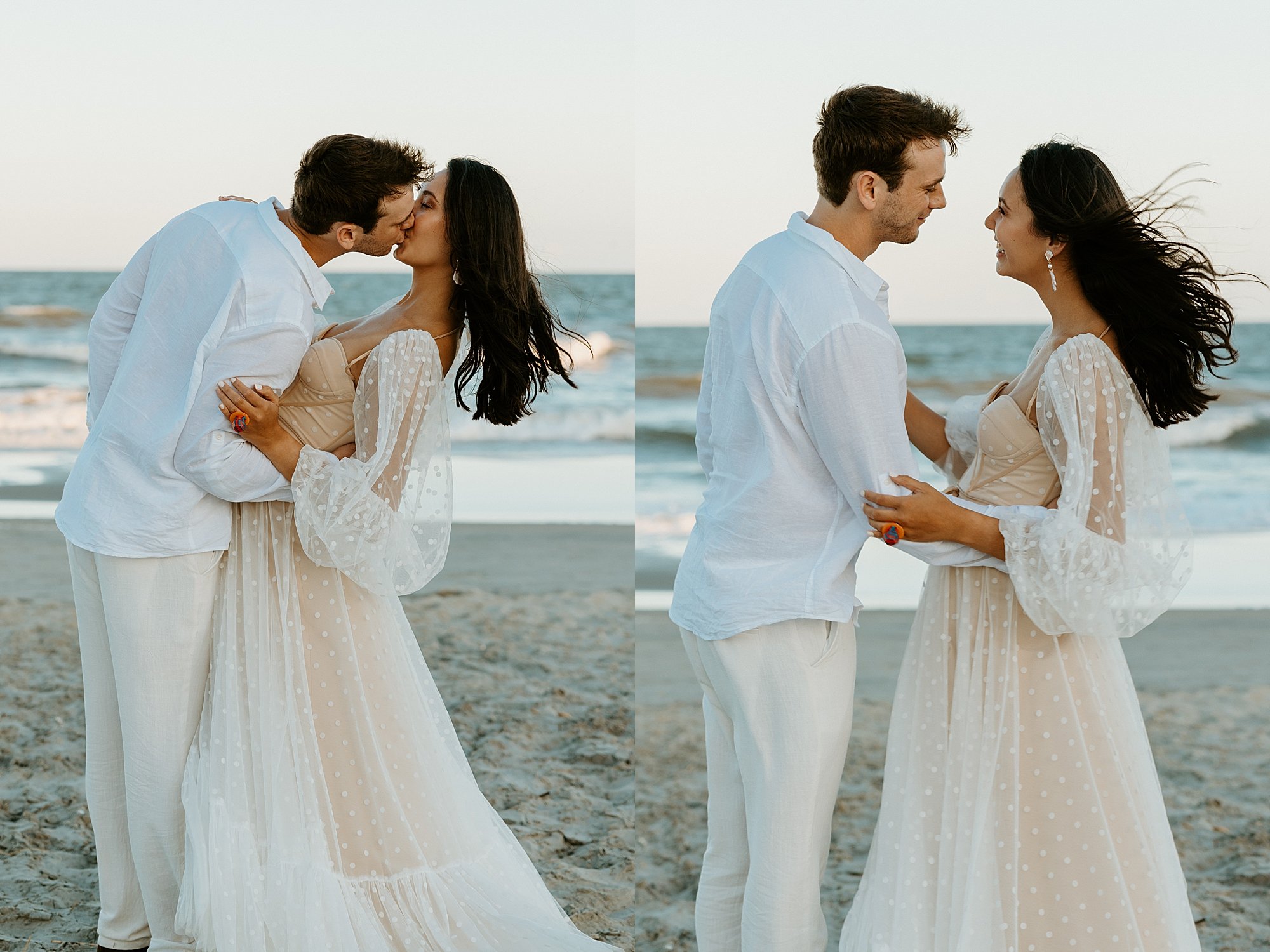 Couple shares their first kiss after they elope on the beach in Charleston SC