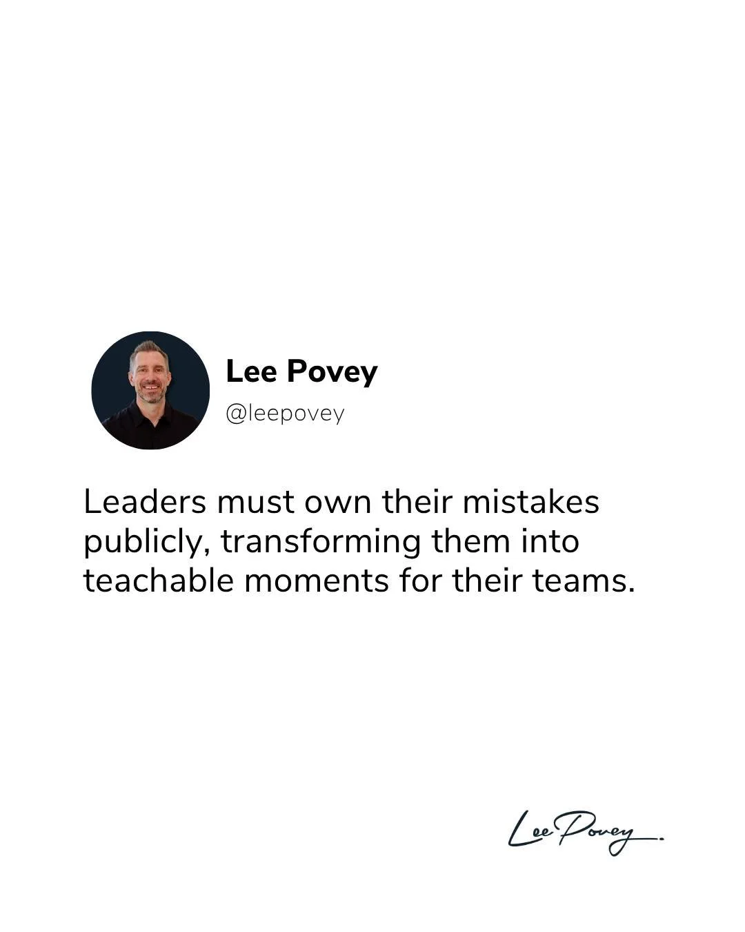 A leader who cannot publicly own a mistake creates a culture where people learn to hide theirs.

The highest-performing teams I&rsquo;ve worked with are built on accountability, trust, and the ability to learn quickly when something goes wrong.

And 