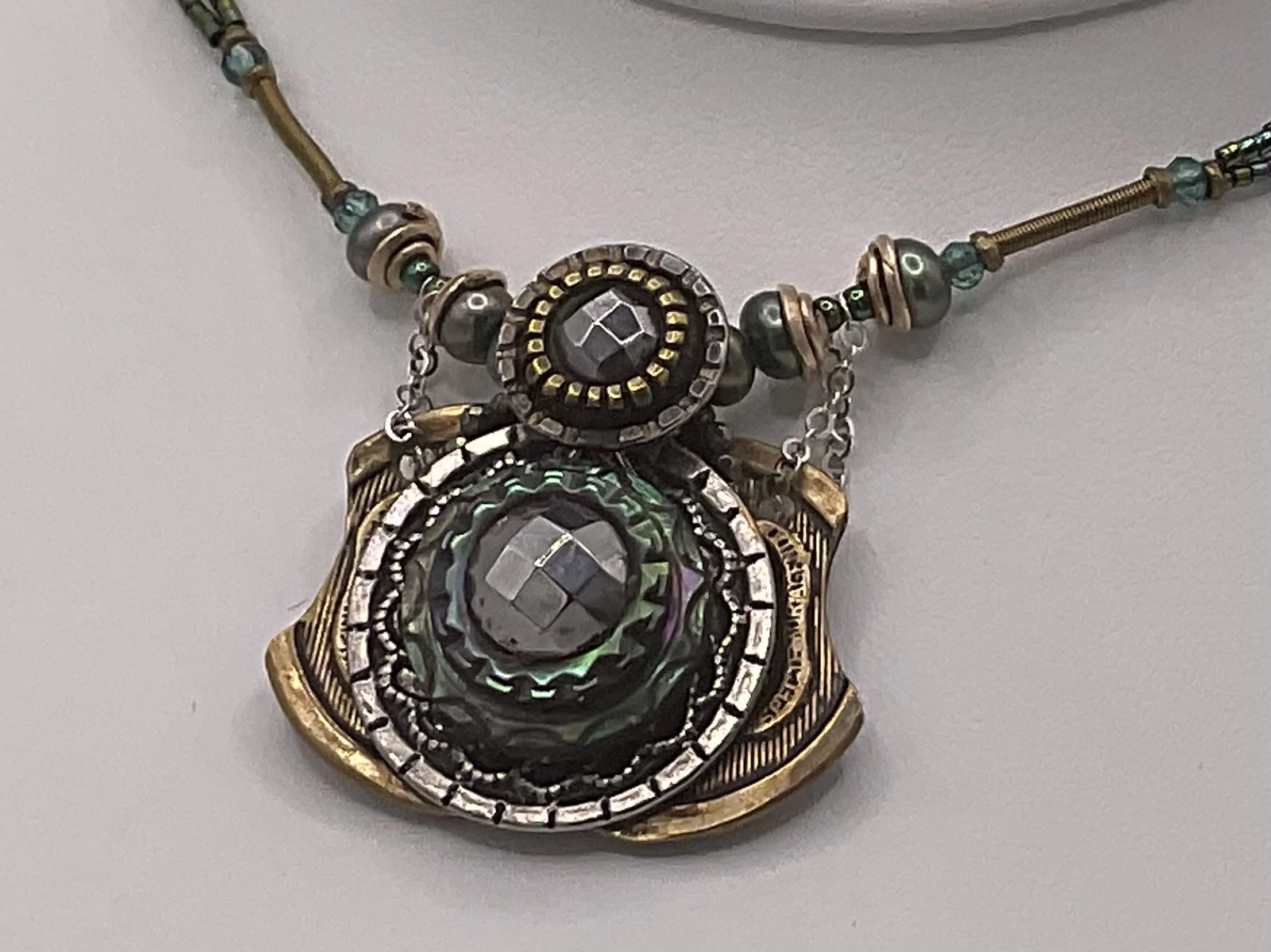 Handcrafted Necklace with a Montage Design of Six Antique and Vintage Buttons