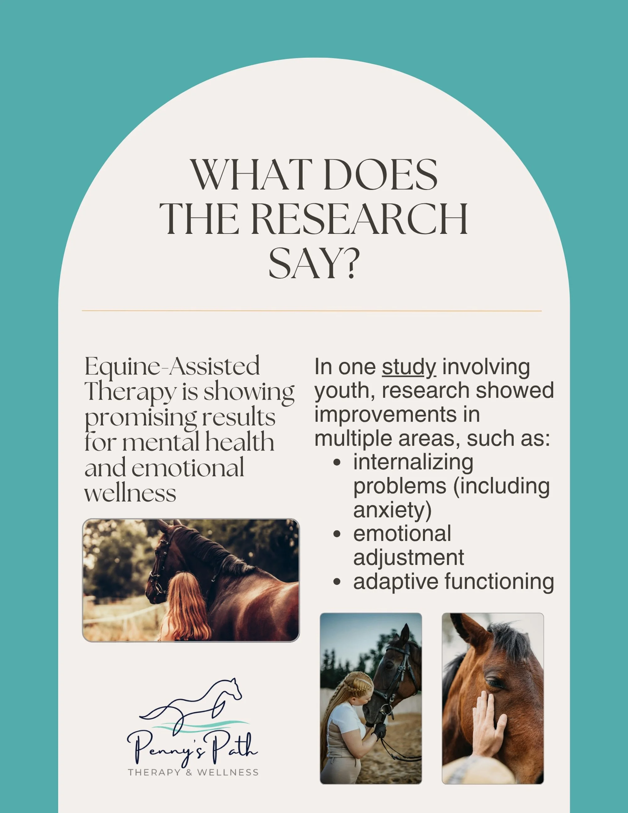 Research continues to show the powerful impact of Equine Assisted Therapy on emotional well-being, confidence, and connection.

Working alongside horses has many benefits, and ongoing research and studies continue to support the effectiveness of heal