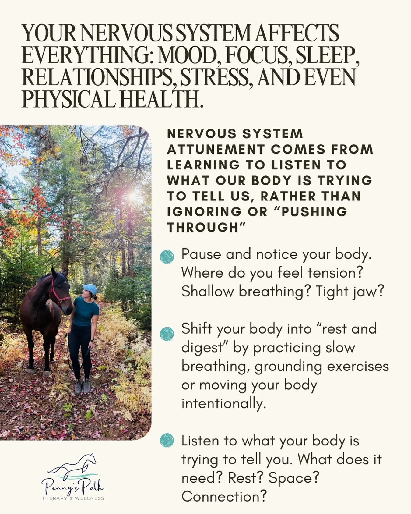 Horses have an incredible ability to notice what words often hide ✨

In equine assisted therapy, horses respond to our nervous systems, not just our behaviour. They notice tension, breathing, energy, pace, and emotional presence.

Equine assisted the