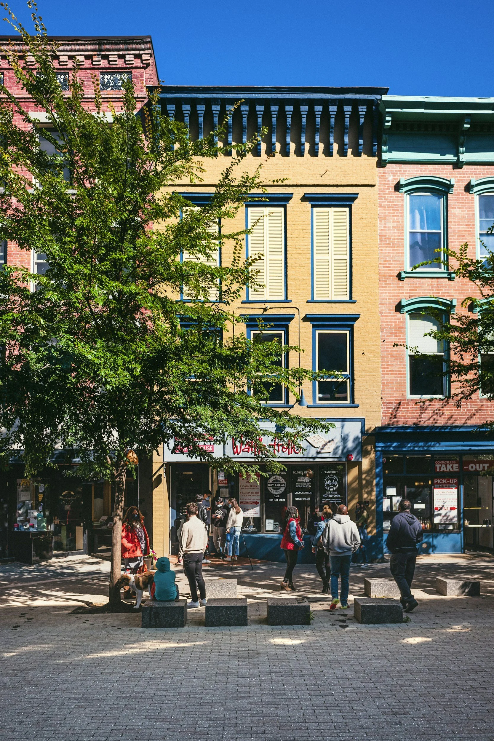 The front facade of a building on the Ithaca commons