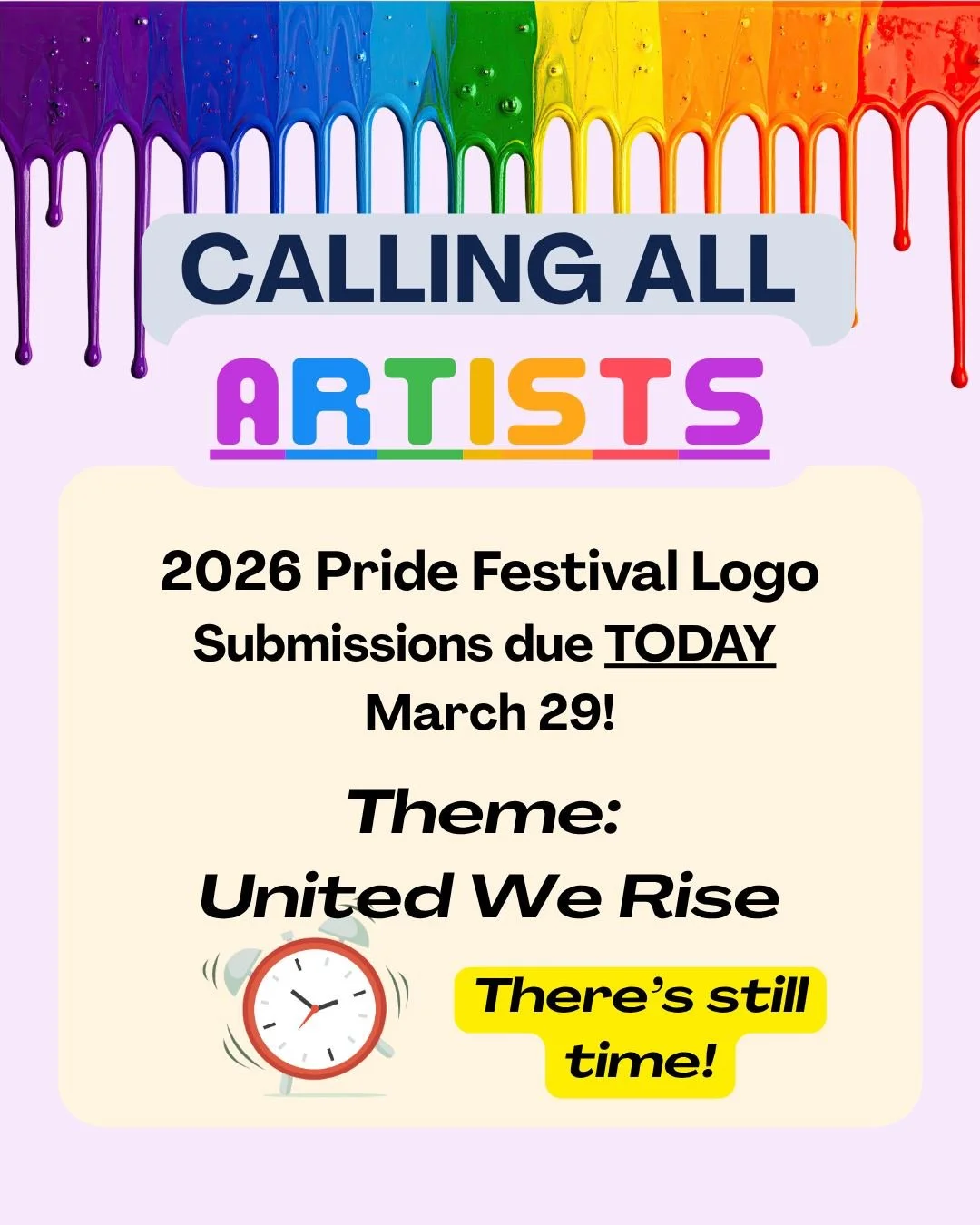 LAST CHANCE: Today is the last day to submit your 2026 Pride Festival Logo design. Find details in our link in bio