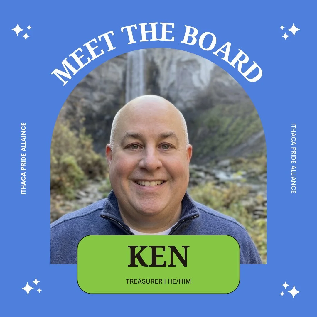 Meet our newest member of the board, Ken! Ken has hit the ground running as our new treasurer and frequently tables for Ithaca Pride Alliance.

#ithacapridealliance #ithacany