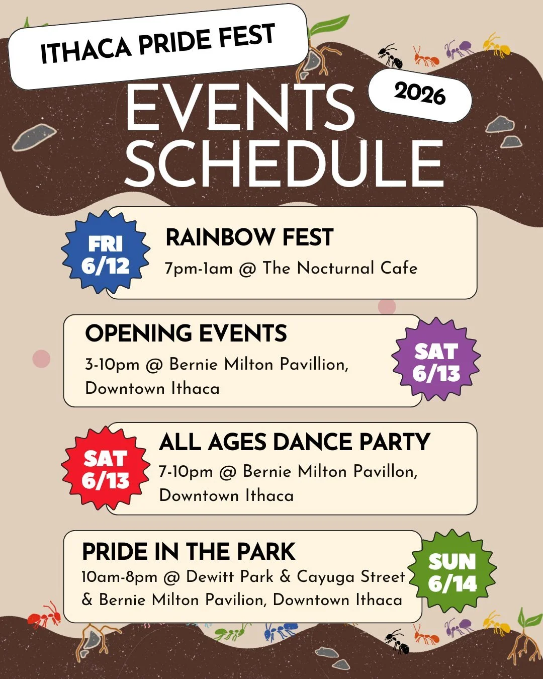 Mark your calendars! Ithaca Pride Fest kicks off on Friday June 12th and runs through Sunday June 14th 🎉🌈🌈🎉 

 #pride #Pride #ithaca #ithacapridealliance #ithacany #lgbtpride #IthacaPrideAlliance #pridemonth #pride2026 #lgbtqia #FingerLakes
