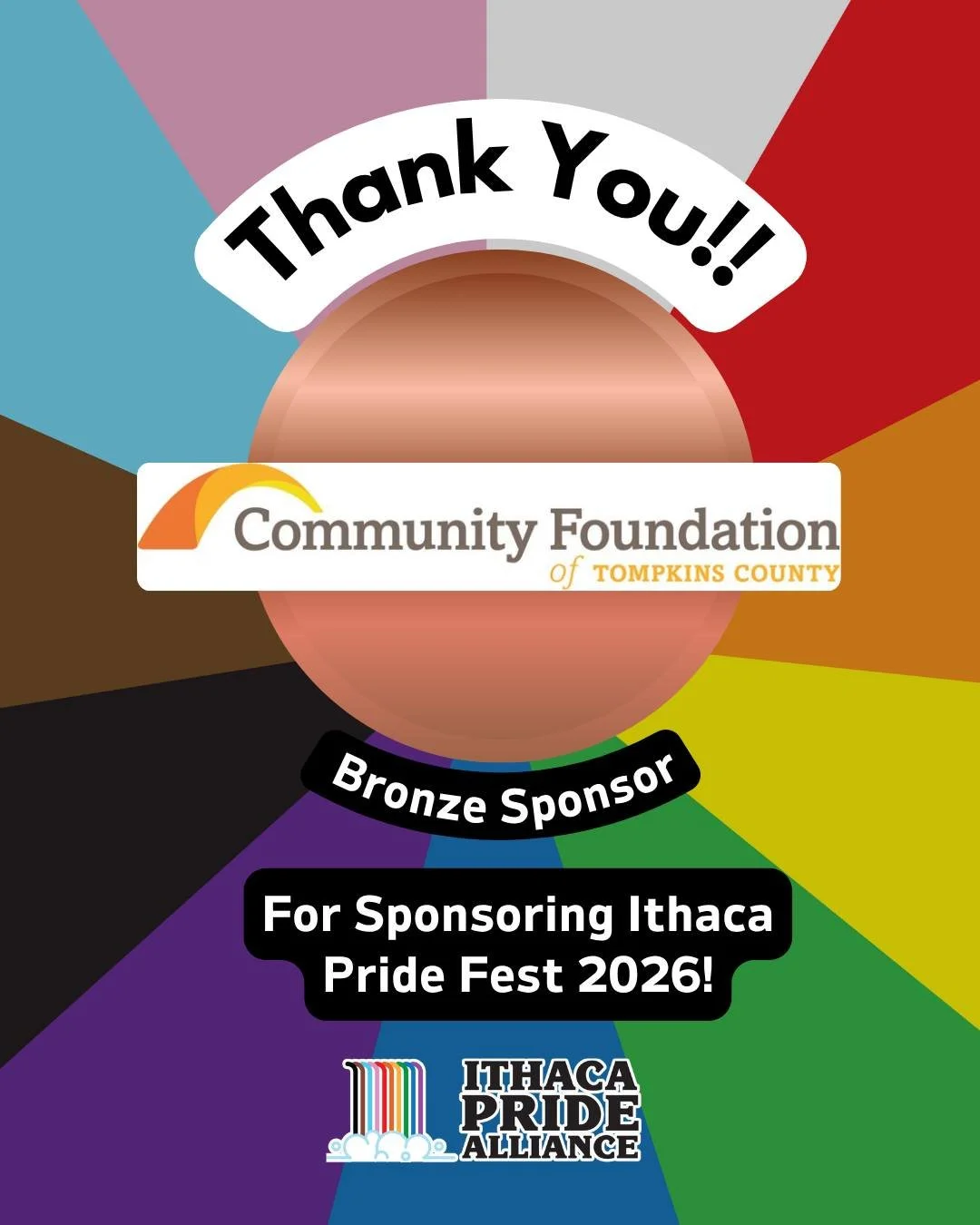 Thank you so much @communityfoundationtompkins for being a Bronze Sponsor for Ithaca Pride Fest 2026!