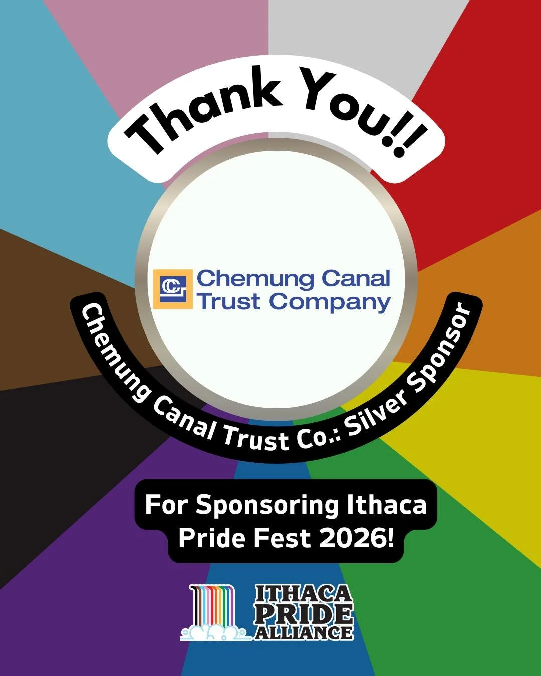 Thank you so much @chemungcanal  for being a Silver Sponsor for Ithaca Pride Fest 2026!