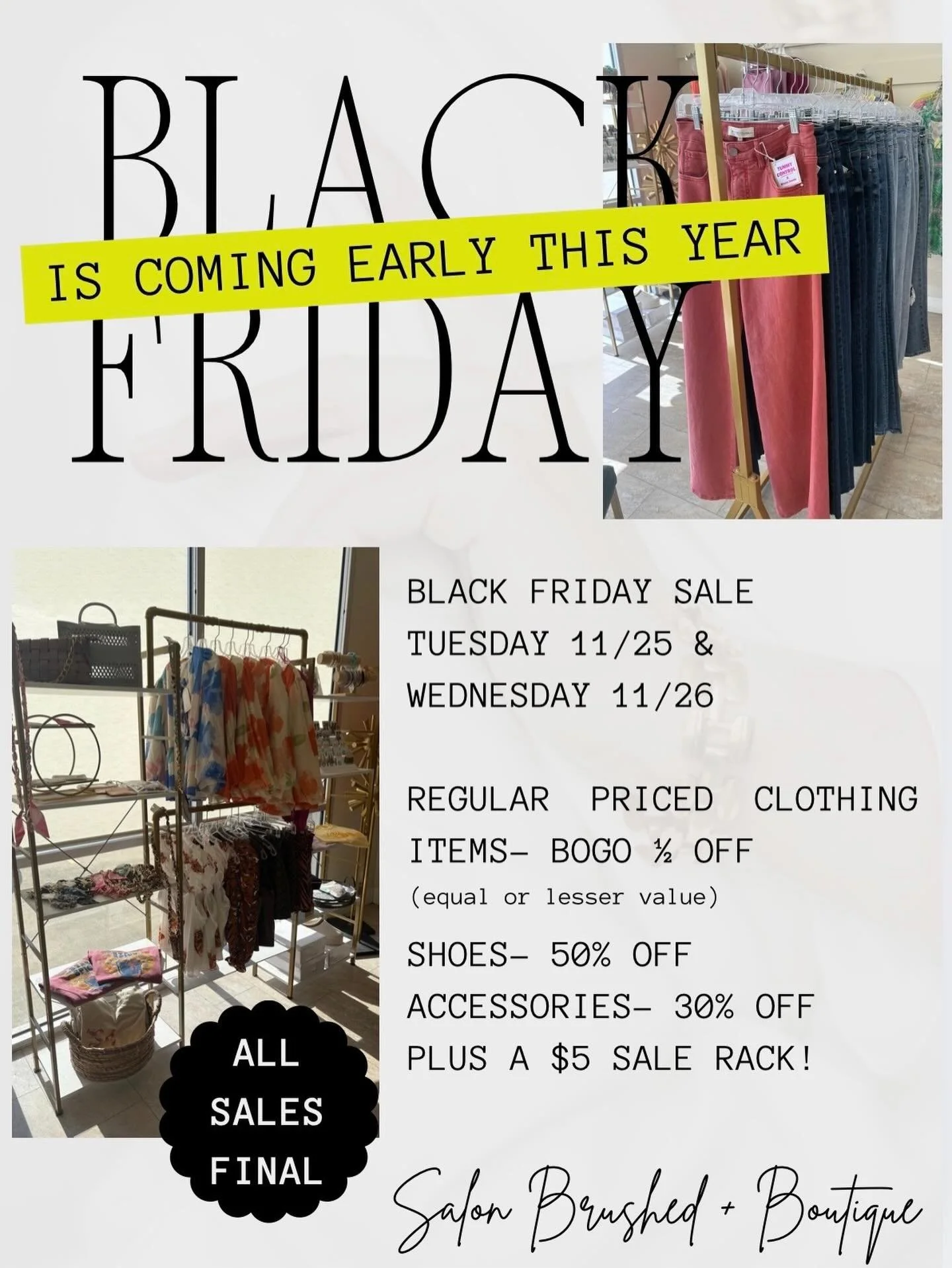 Come shop our EARLY Black Friday Sale! 🛍️🍂🖤
You don&rsquo;t want to miss this!! 
11/25 &amp; 11/26 ONLY