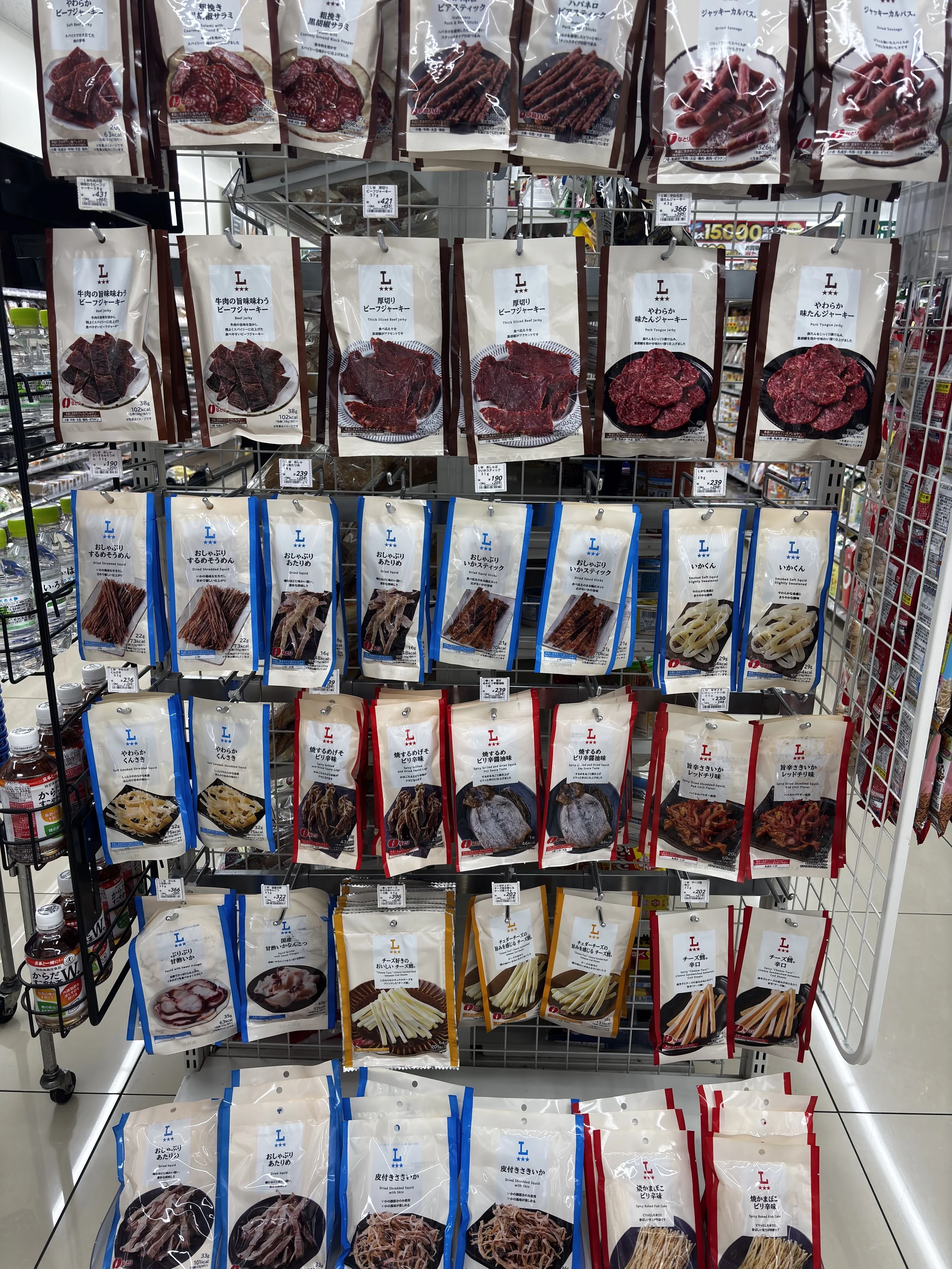 Snacks shelf at Lawson convenience store in Japan