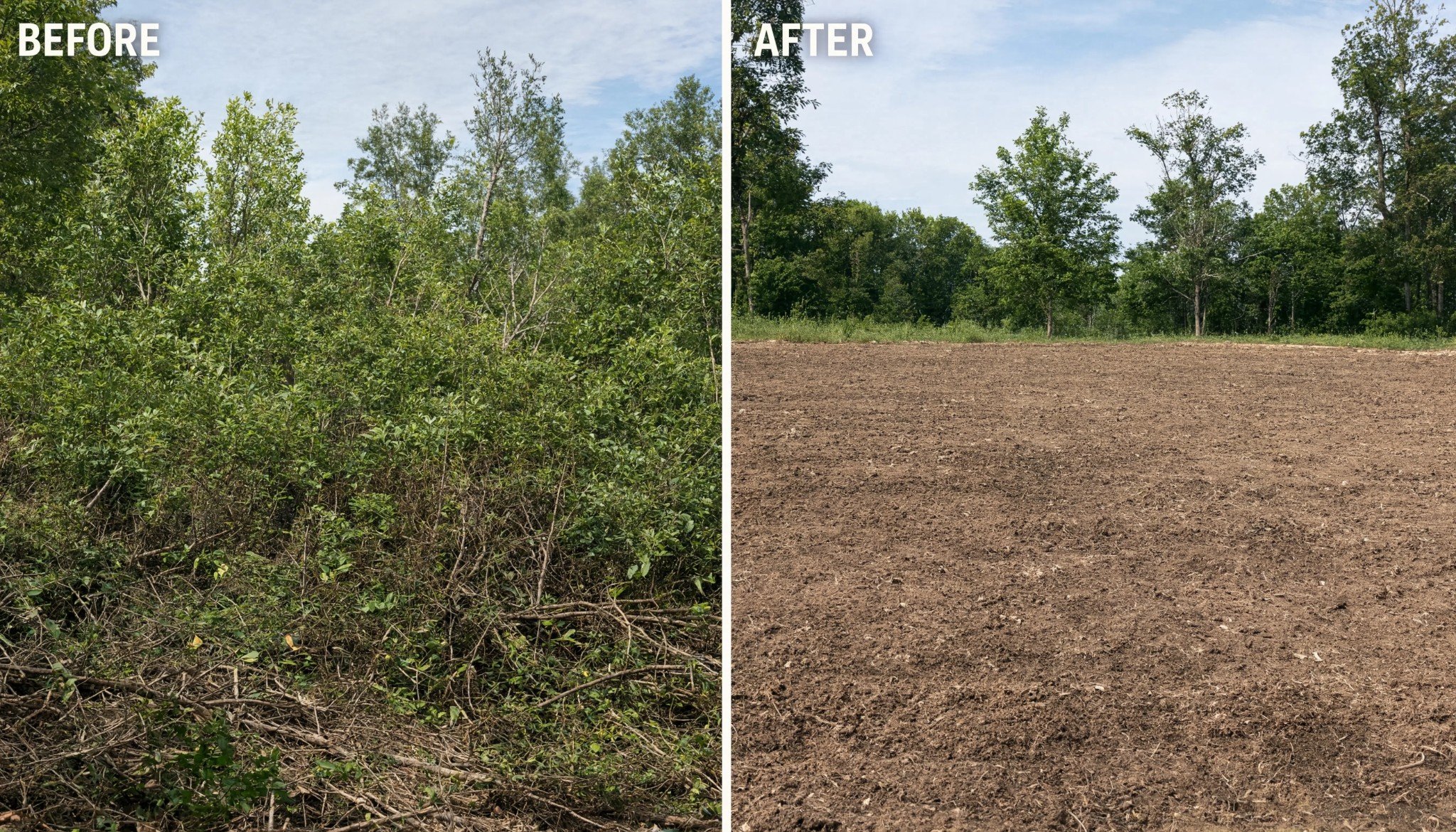 Before-and-after comparison of a cleared land parcel