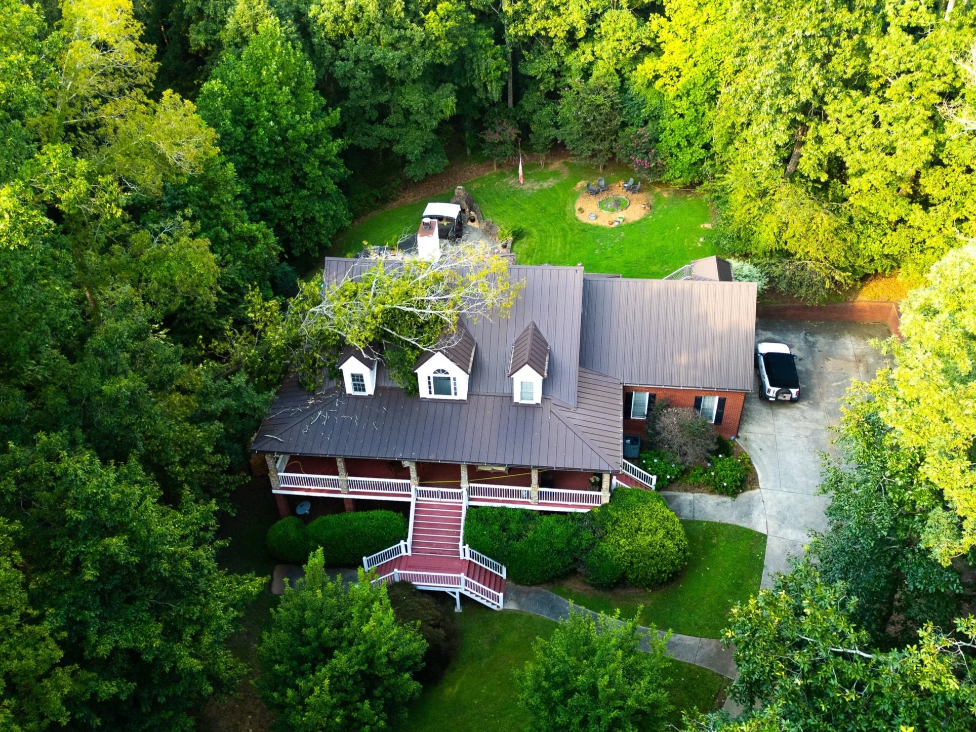 Aerial view of residential property served by Beasley Tree Experts in Canton, GA