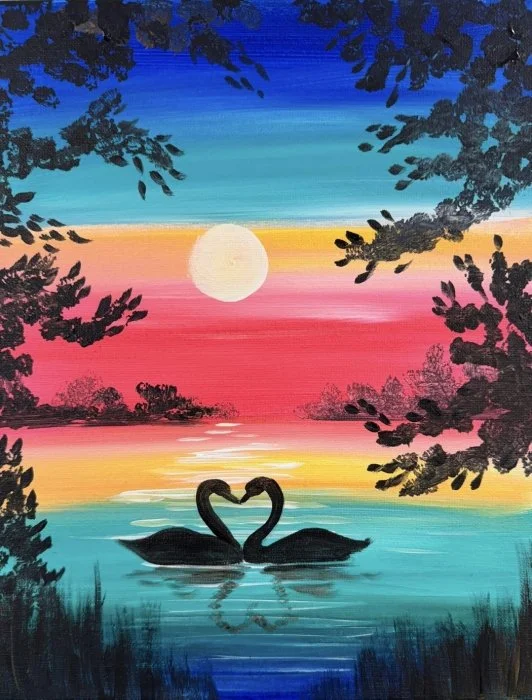 Sunset Swans