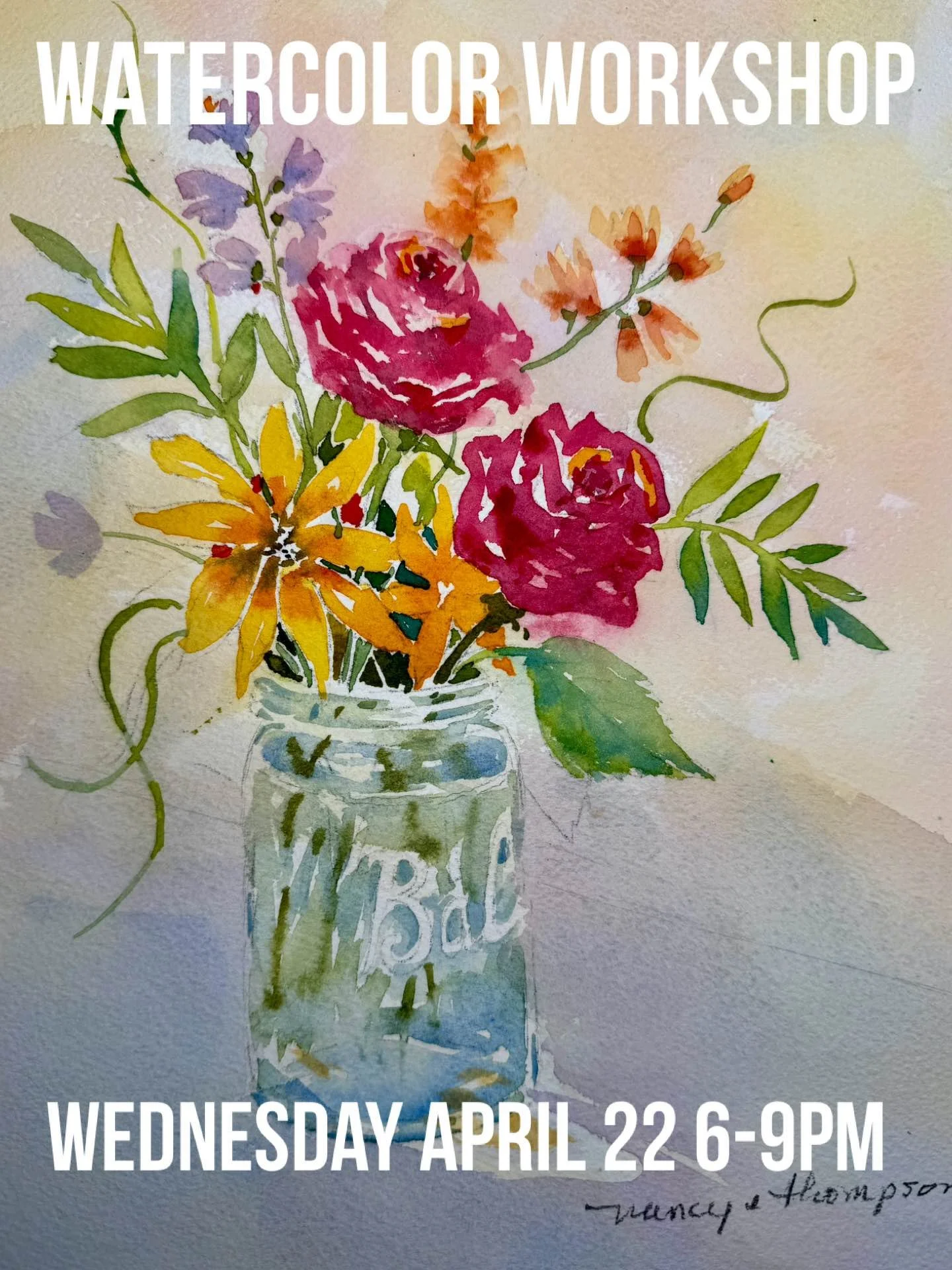 Watercolor Workshop-Wildflowers Mason Jar