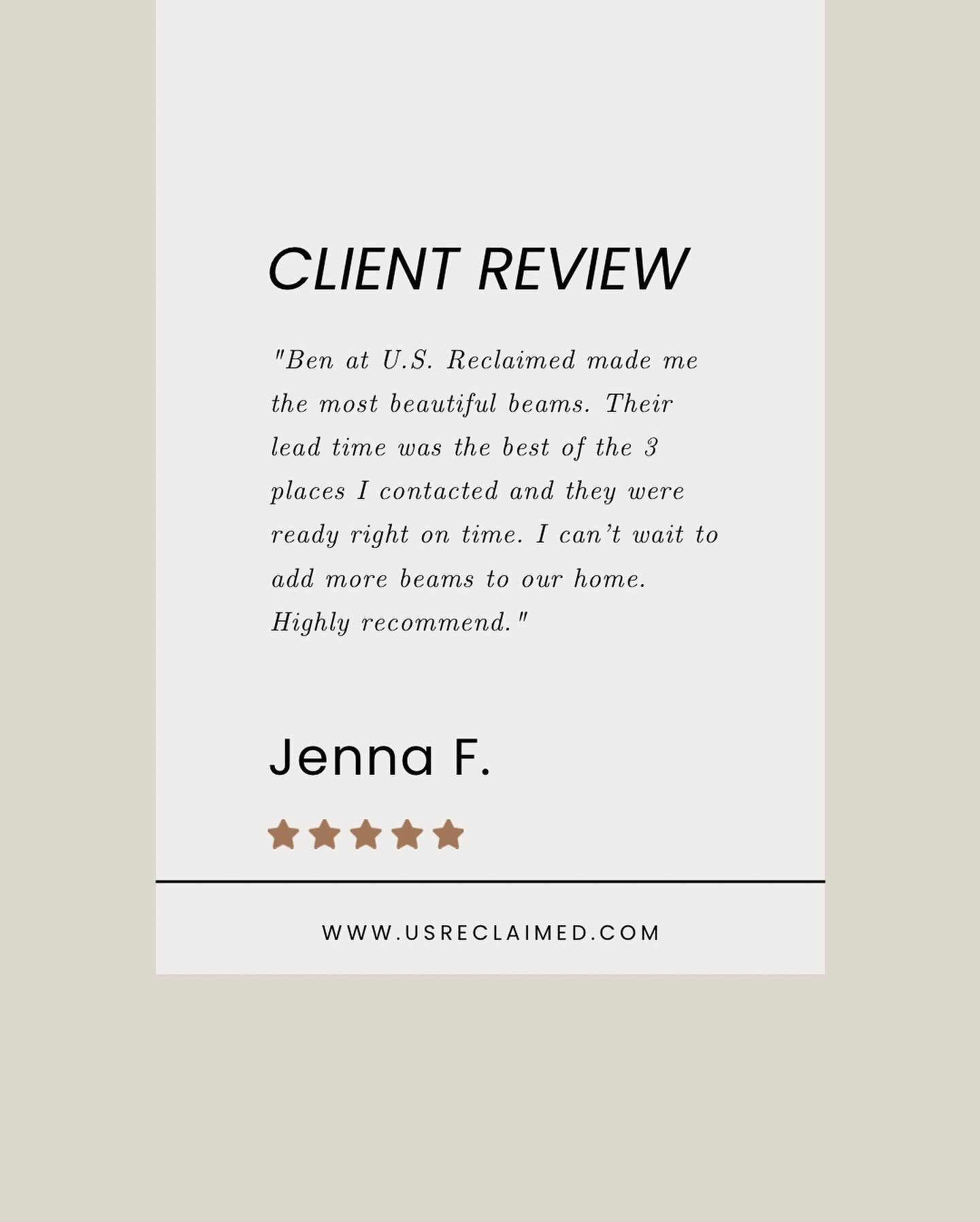 Check out this stellar review by our customer Jenna F. and swipe left to see the stunning results of her 20&rsquo; ceiling beams. 🏠 

We take pride in turning visions into reality. Thank you, Jenna, for sharing your experience! 🌟
&bull;
&bull;
&bul