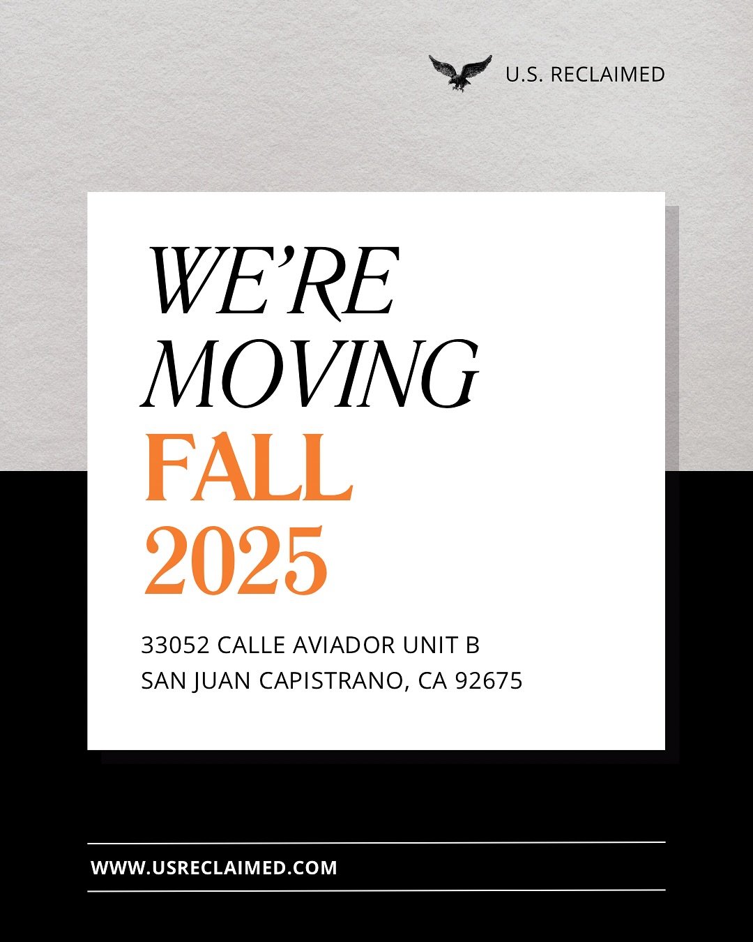 💥BIG NEWS! 💥

We&rsquo;re moving to San Juan Capistrano! 

📍33052 Calle Aviador Unit B,
San Juan Capistrano, CA 92675 

🗓️ Opening September 30, 2025 

Swipe for all the moving details 👉

#USReclaimedOnTheMove