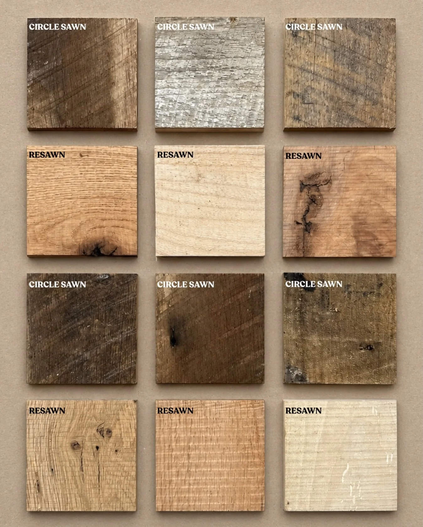 Circle Sawn vs. Resawn 🪵

Not everyone knows the difference, but the texture can completely change the look of your space.

Circle Sawn: Features the distinctive arched blade marks created by early milling technology, adding authentic texture and hi