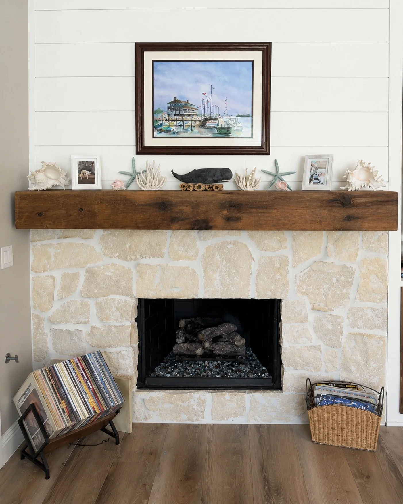 Made from reclaimed Eastern White Pine, this statement mantel is the perfect finishing touch for this coastal-inspired space. 🐚

Looking for a mantel of your own? Visit us or give us a call: 
📍 San Juan Capistrano, CA
📱 949-364-1207

#custommantle