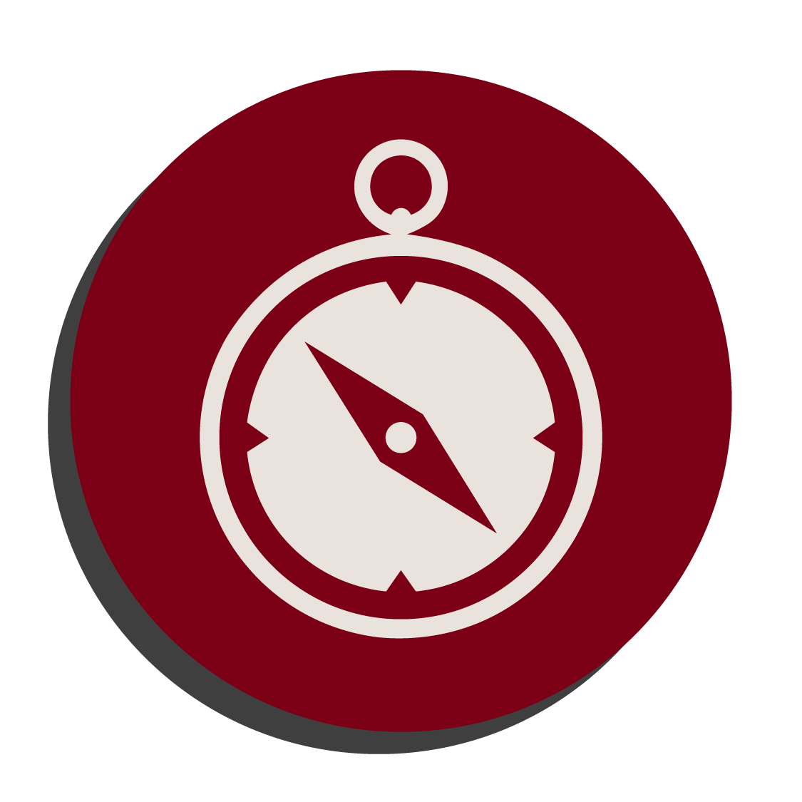Icon of a compass with a red background.