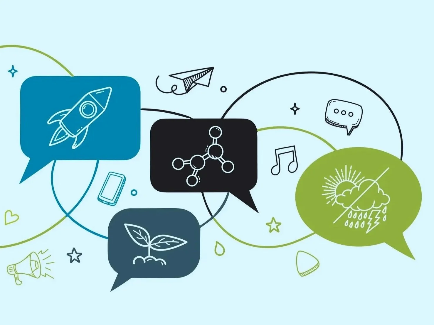 Science Communication icons with speech bubbles
