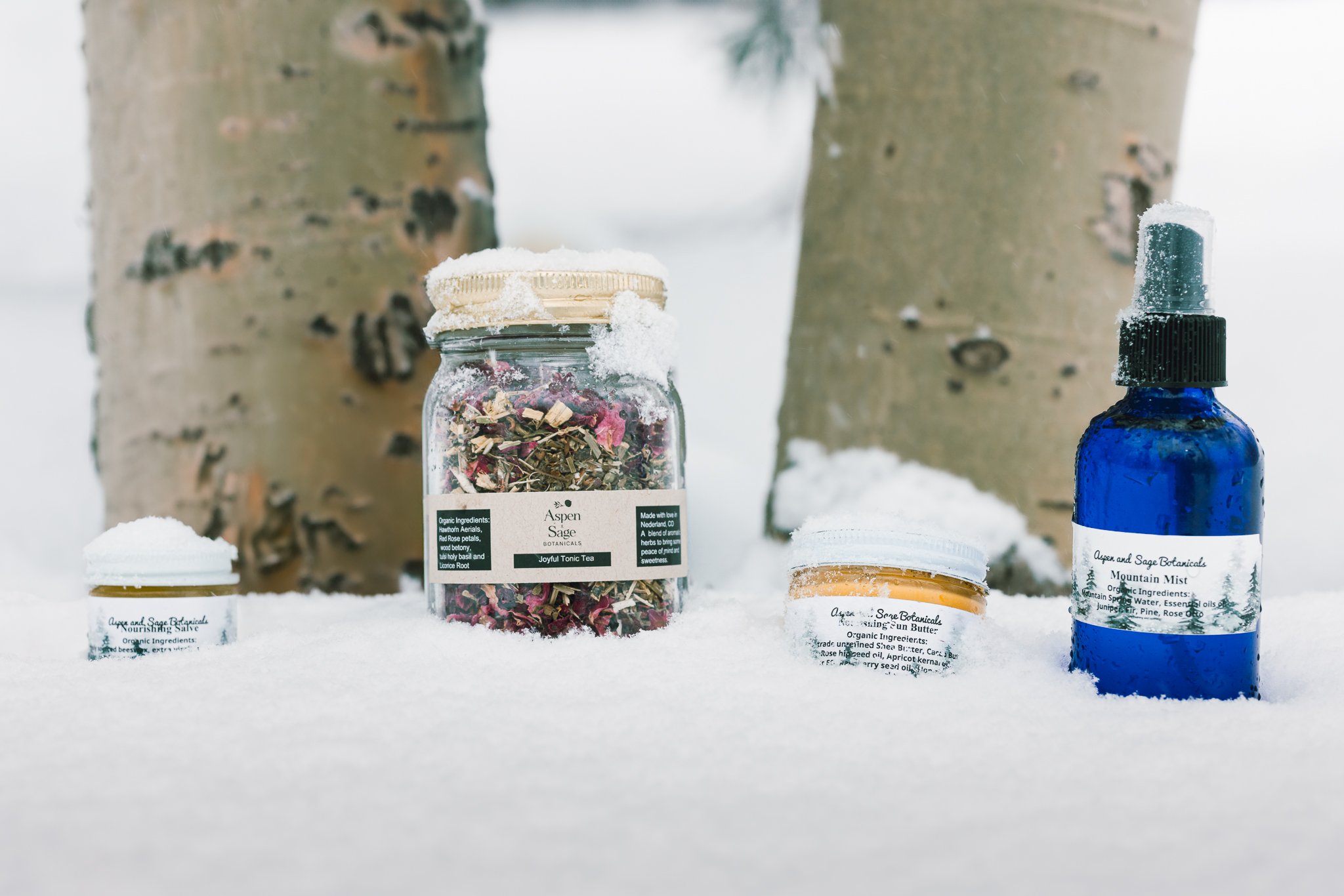 Skincare products in snow