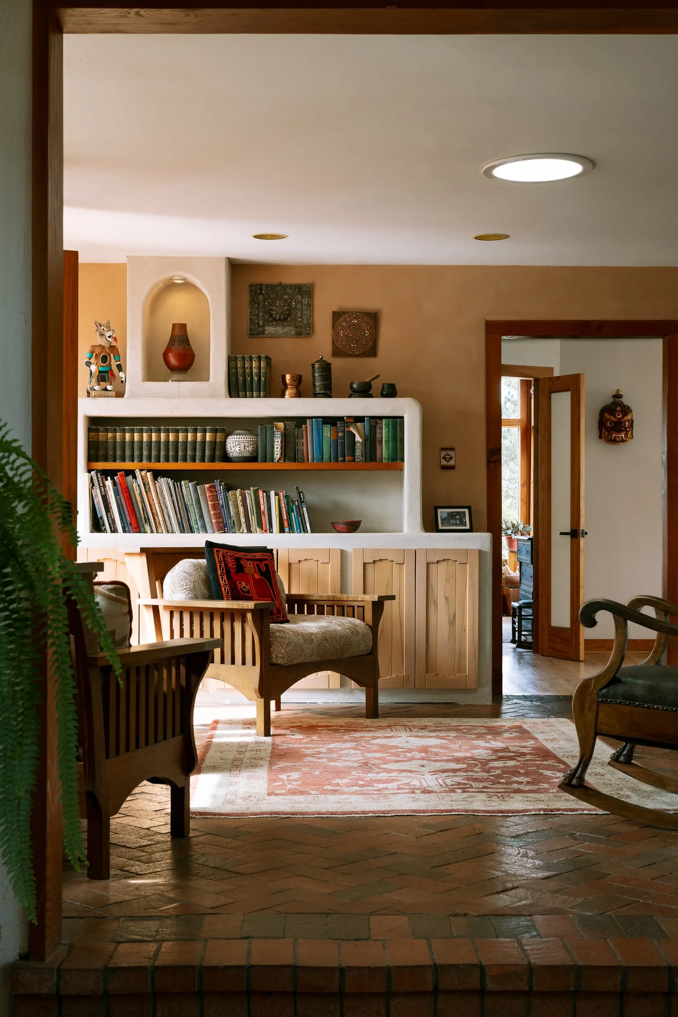Open-concept interior with natural wood tones and minimalist design, captured during a residential photography project in Sandia Park, NM.