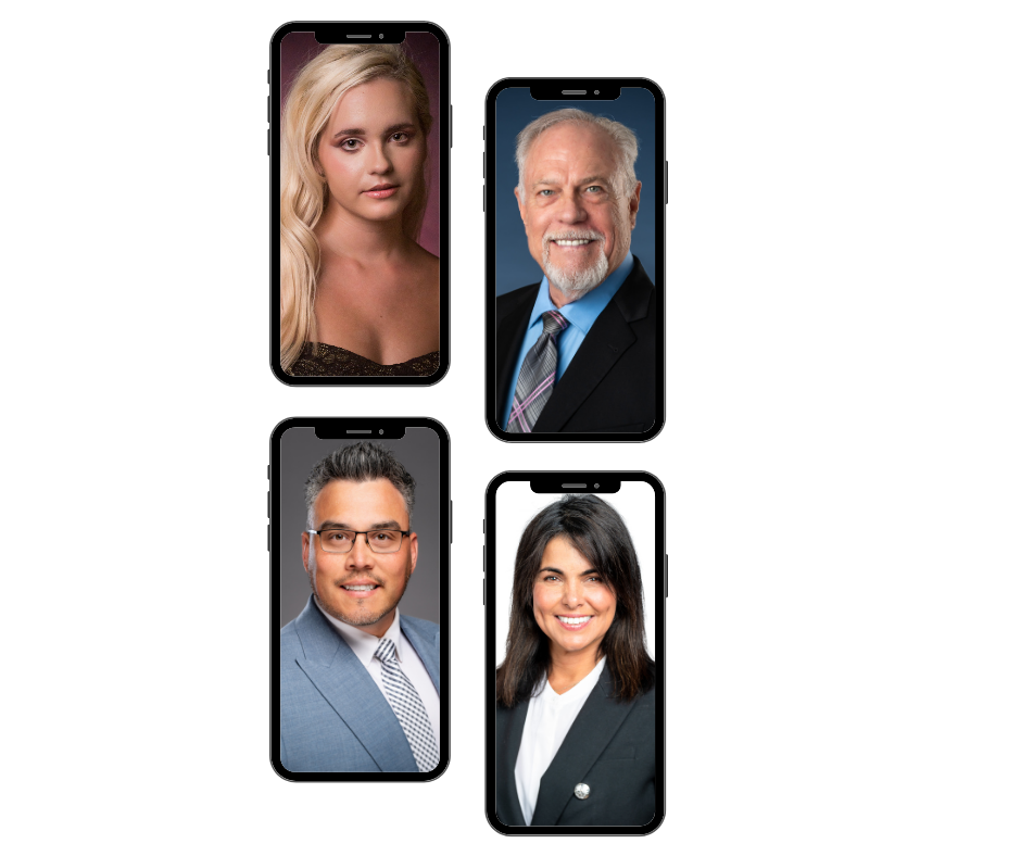 four iphone screens with portraits