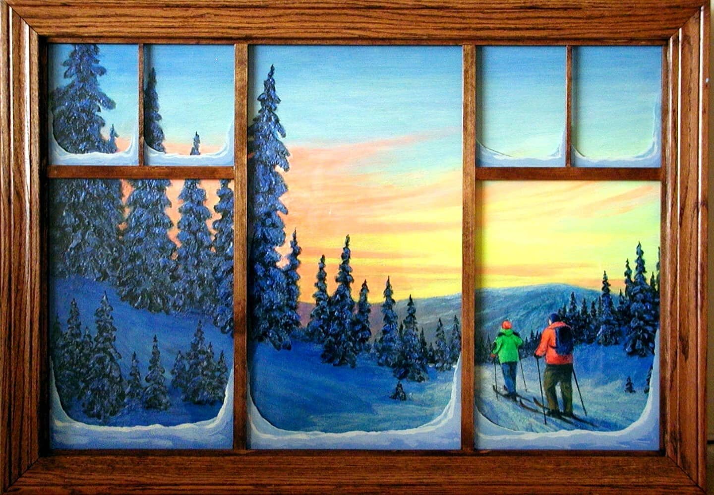 With spring on the way, this incredible piece is perfect for those wishing for a winter view all year round.
.
.
New in 'Cross Country Window Frame' -29&quot;x41&quot;
Ken Farrar - $3100.00
#winter #mountainview #crosscountryskiing #colours #phosphor