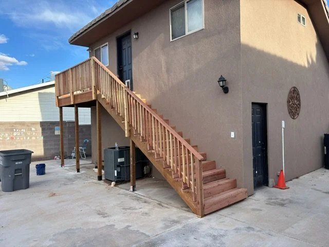 Custom deck with stairs.