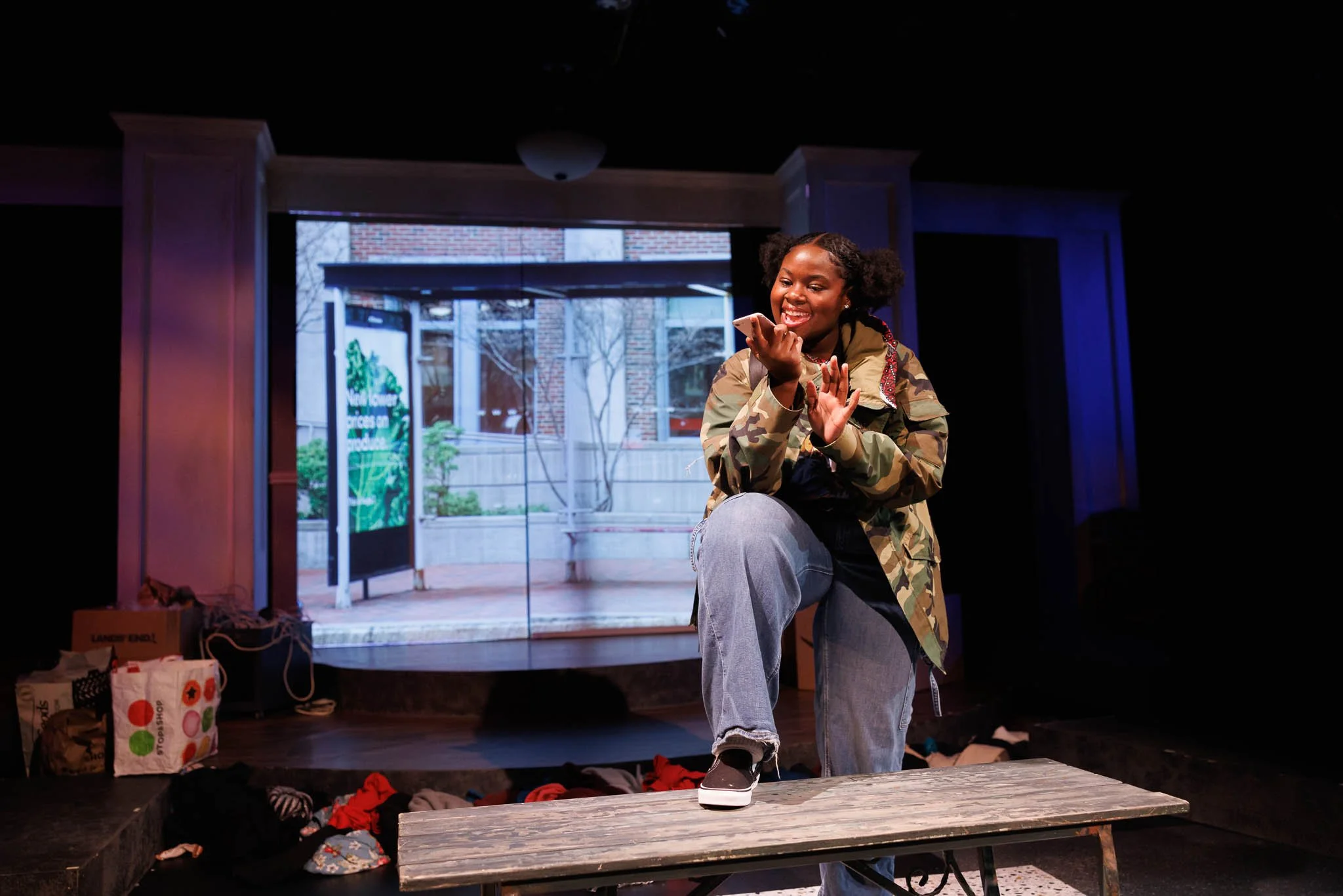 MORNING, NOON, AND NIGHT - Photos by Ken Yotsukura | Director: Summer L. Williams | Scenic Designer: Justin Lahue | Costume Designer: Jonathan Fajors | Lighting Designer: Christopher Brusberg | Projections Designer: Maria Servellon | Sound Designer: 