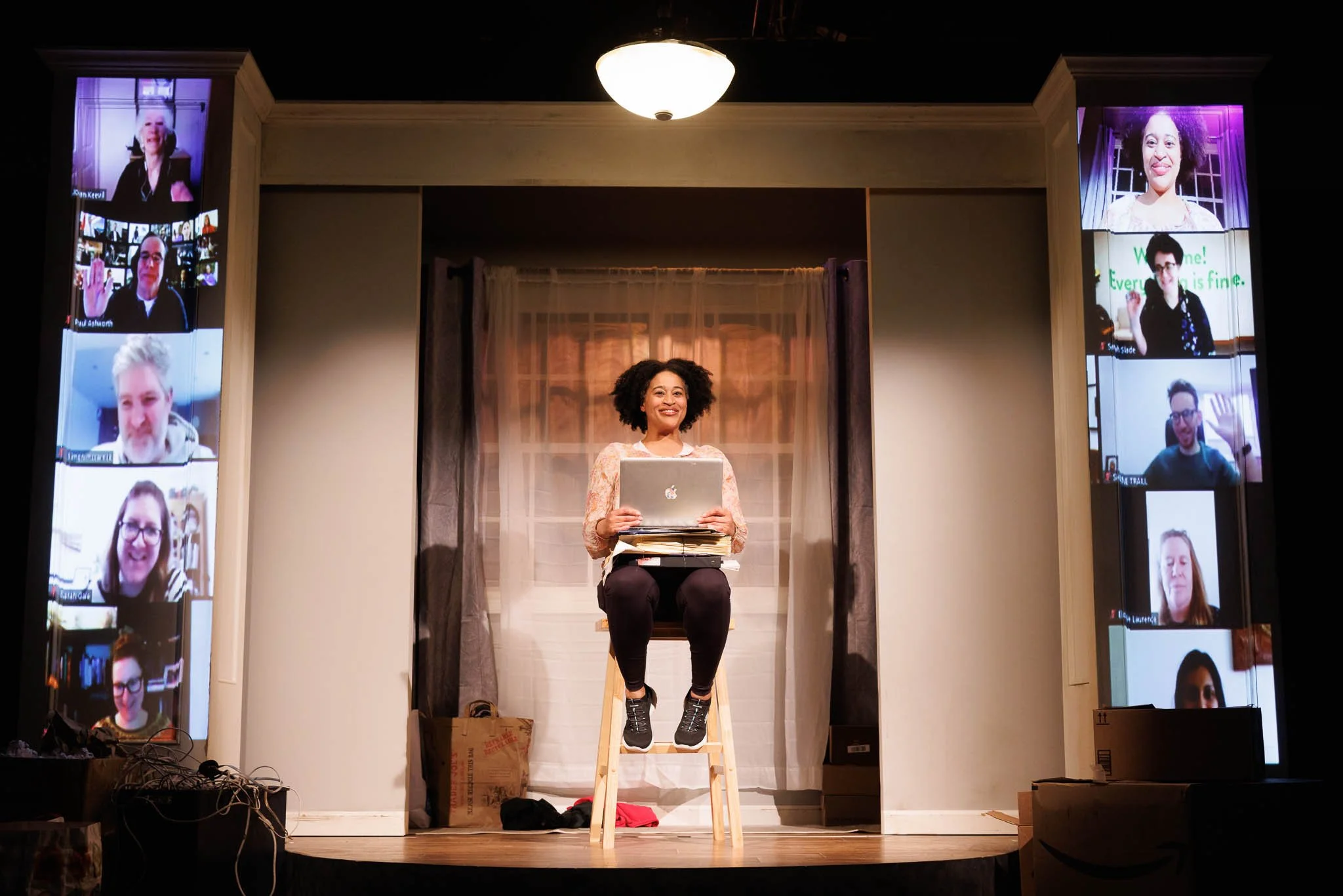 MORNING, NOON, AND NIGHT, Company One Theatre - Photos by Ken Yotsukura | Director: Summer L. Williams | Scenic Designer: Justin Lahue | Costume Designer: Jonathan Fajors | Lighting Designer: Christopher Brusberg | Projections Designer: Maria Servell