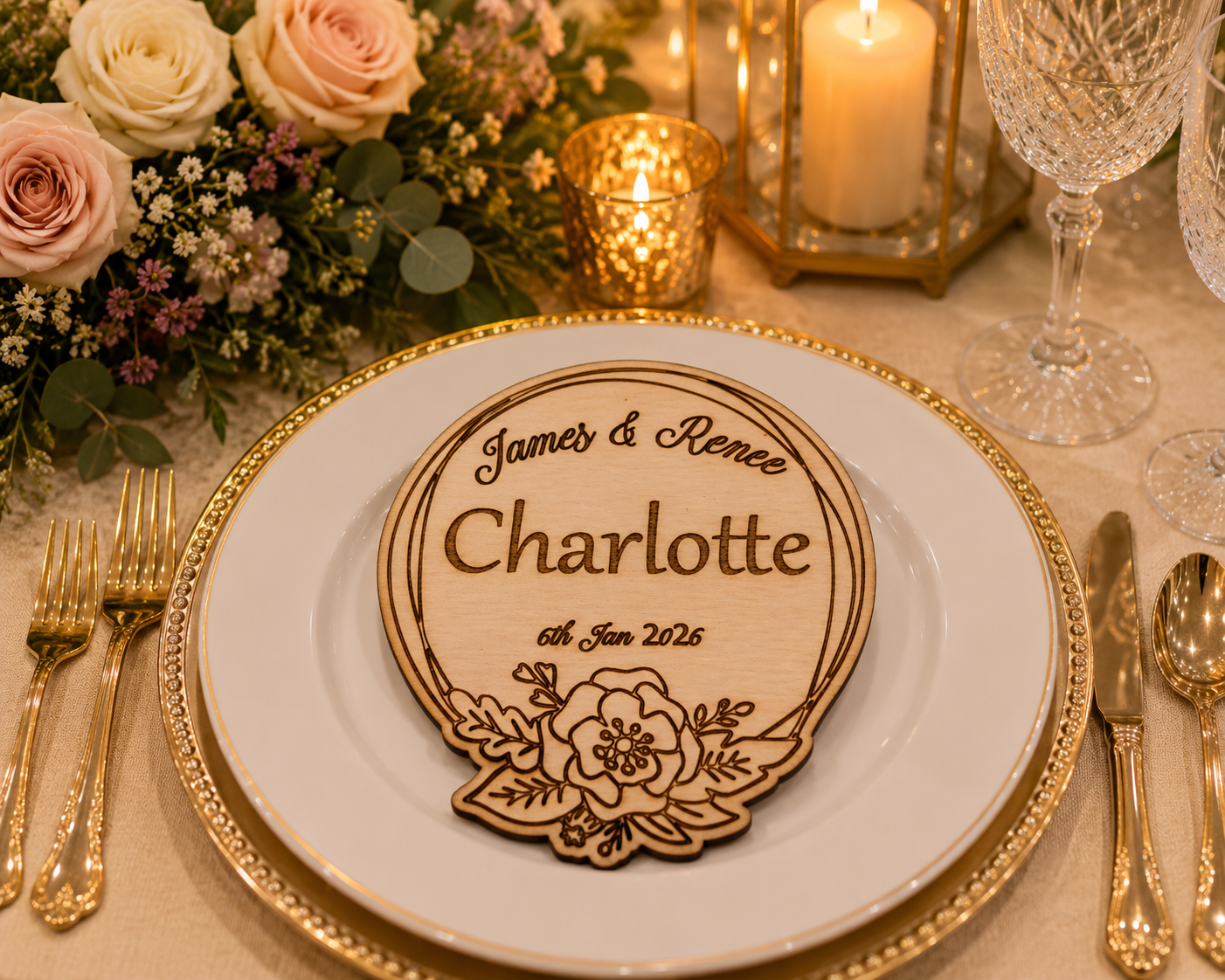 Place Cards - Elegant Floral Circle