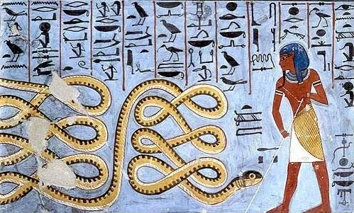 Figure 10. More details Atum facing Apophis , tomb of Ramesses I, 19th Dynasty (c. 1292–1290 BC).