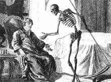 Figure 54. Death as a skeleton carrying a scythe. Illustration of La Fontaine's fable "La Mort et le Mourant".